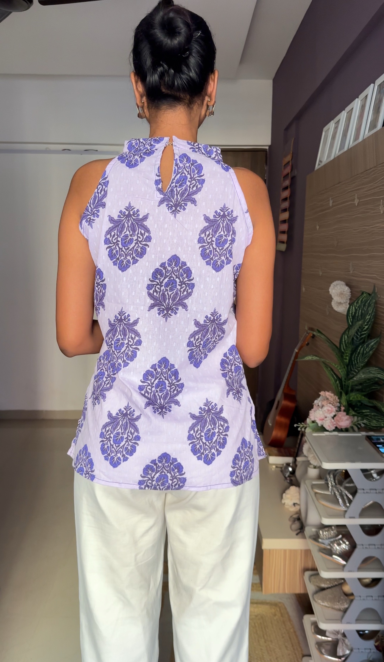Lilac Halter Neck Cotton Short Kurti