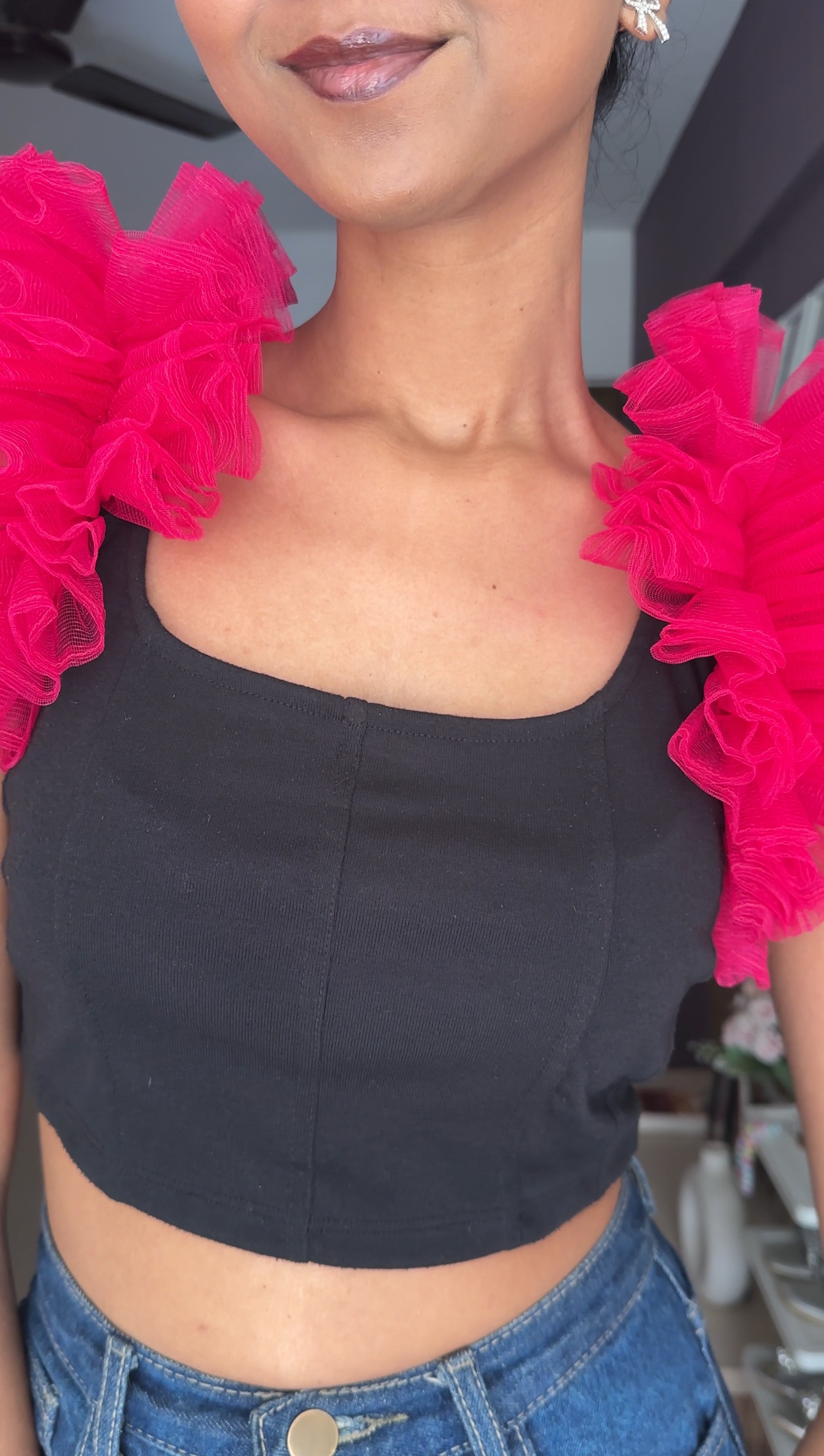 Rani Pink Net Ruffle Sleeves
