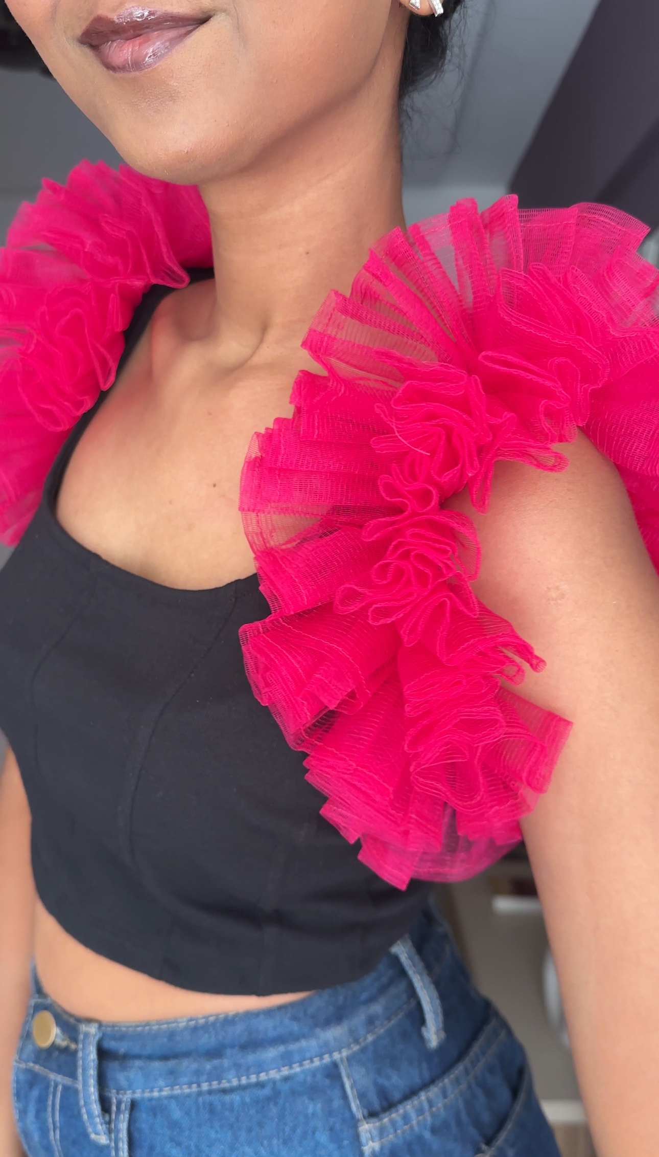 Rani Pink Net Ruffle Sleeves
