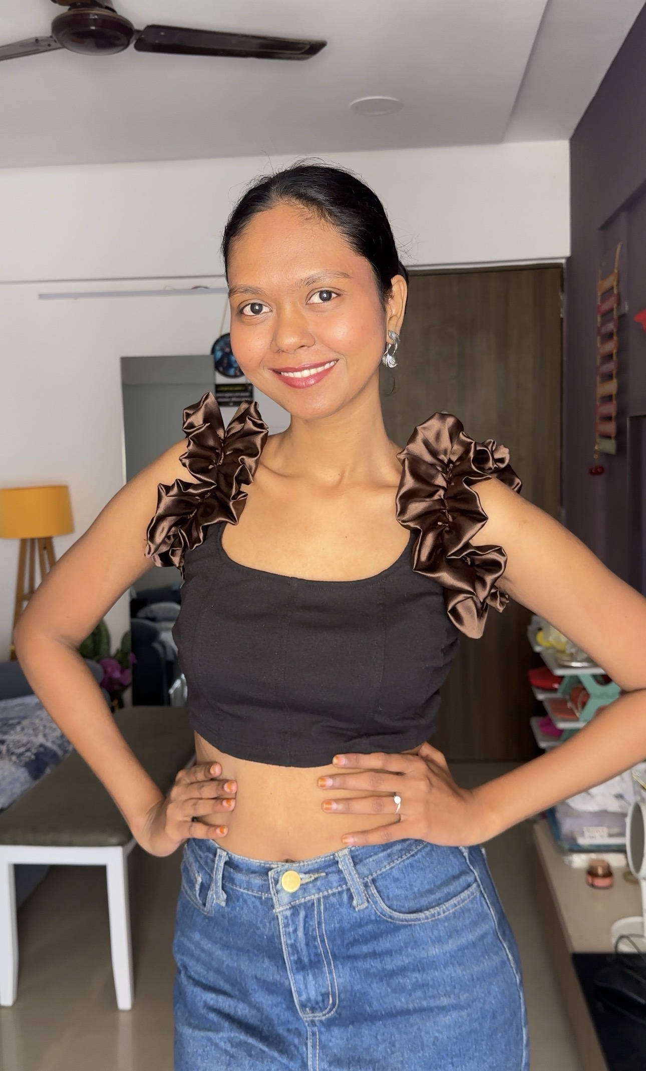 Brown satin ruffle sleeves