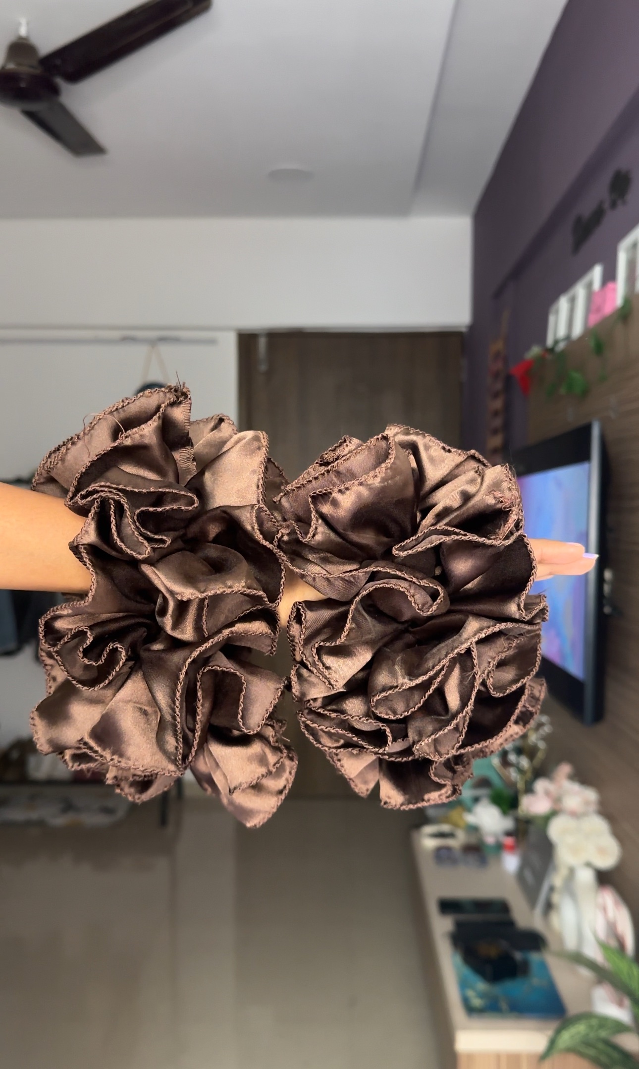 Brown Satin Ruffle Sleeves