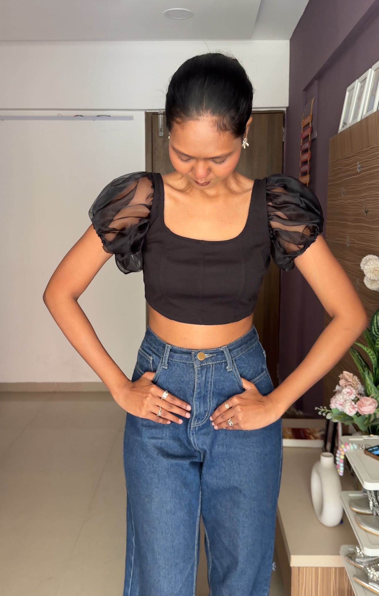 Black Organza Short Sleeves