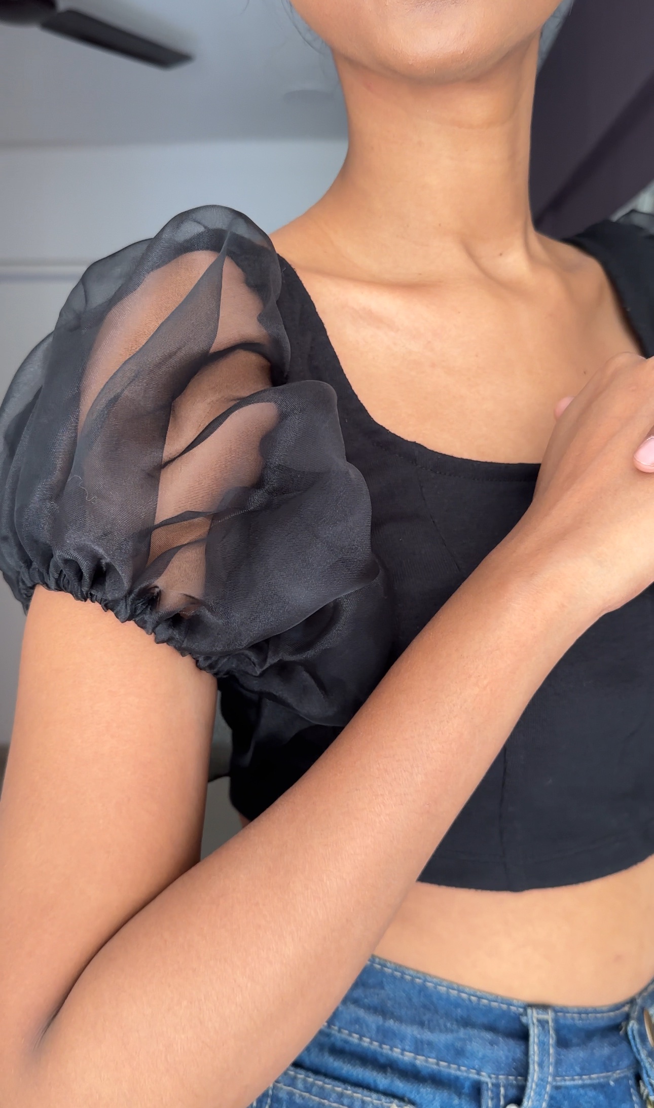 Black Organza Short Sleeves