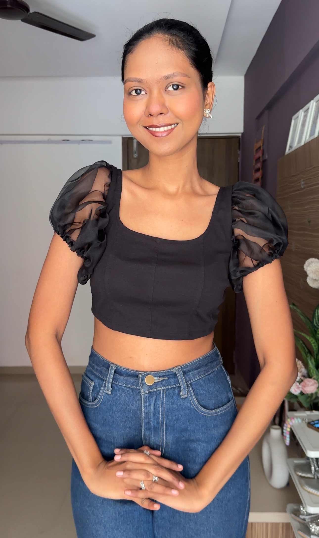 Black Organza Short Sleeves