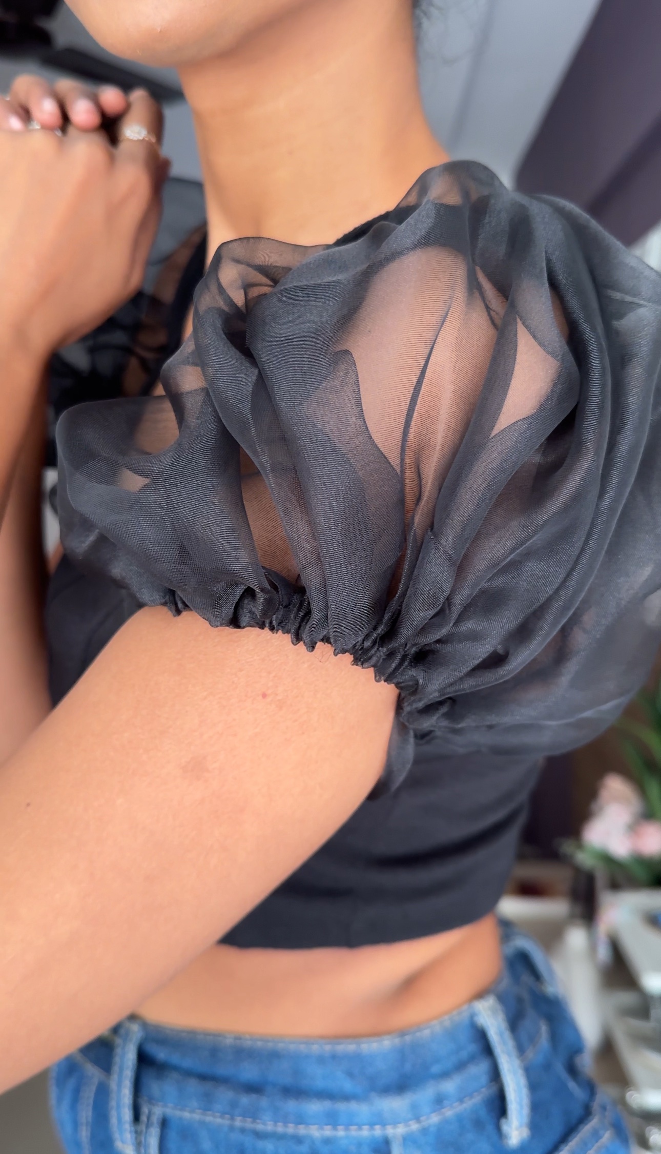 Black Organza Short Sleeves