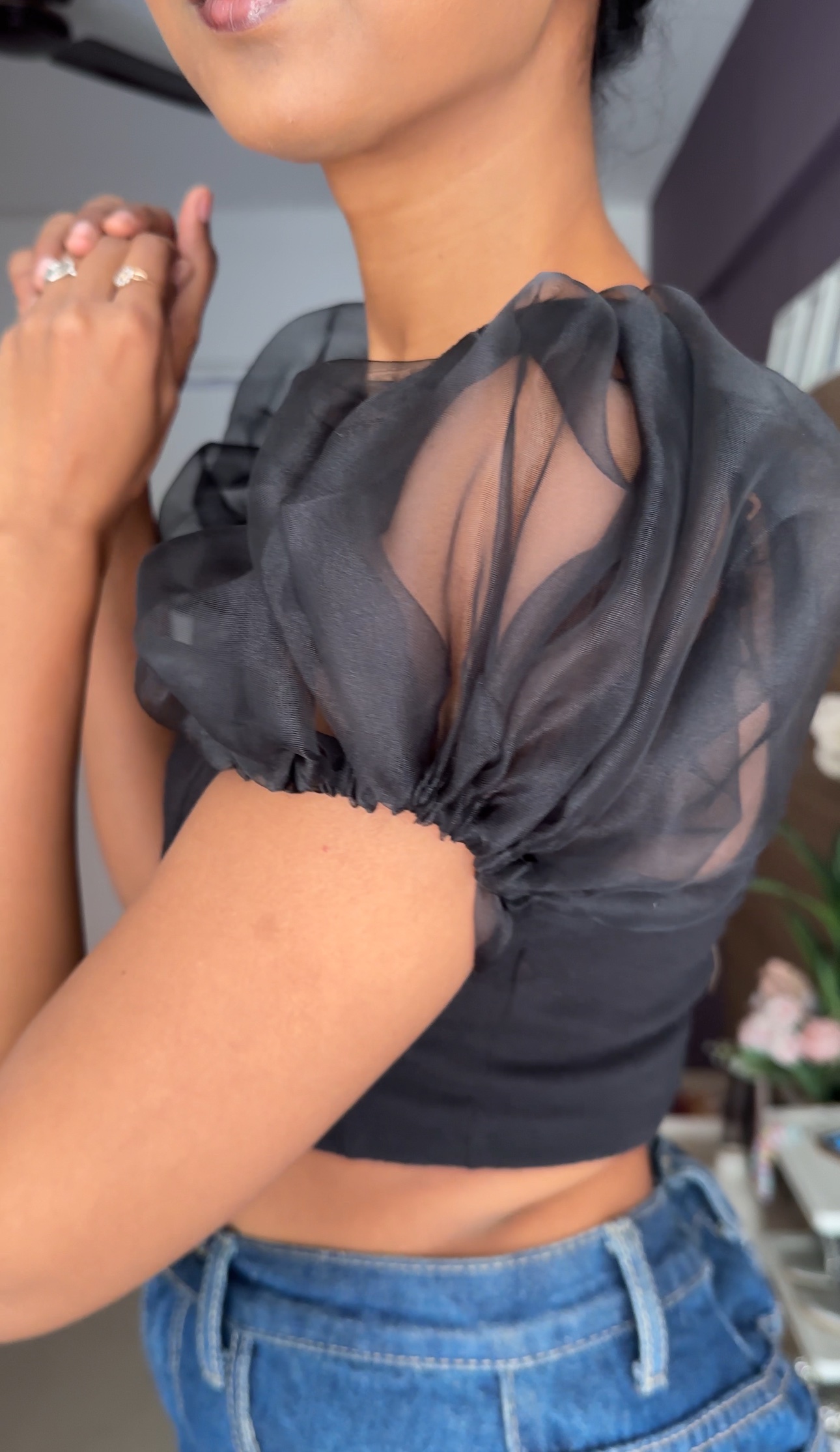 Black Organza Short Sleeves