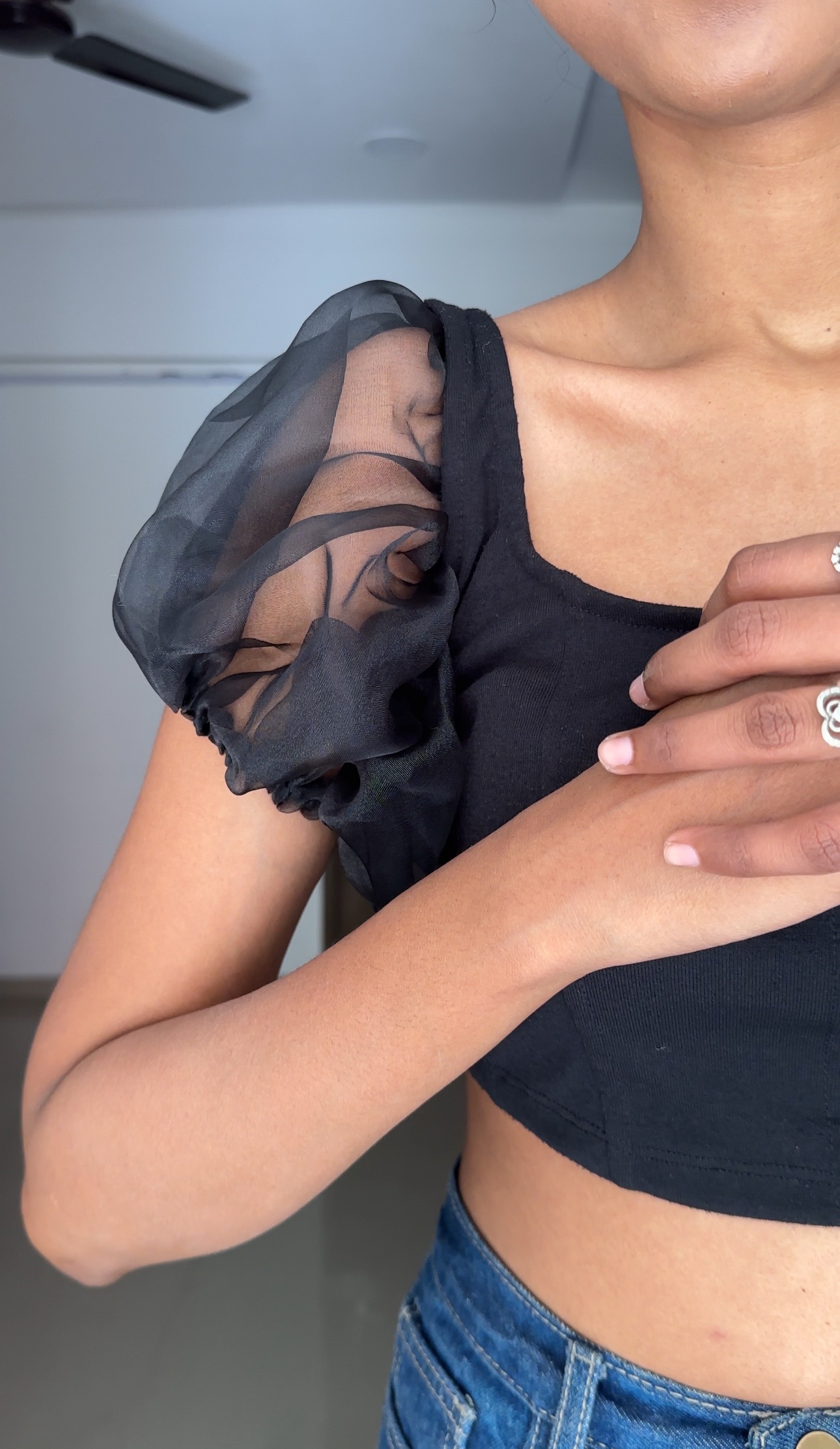 Black Organza Short Sleeves