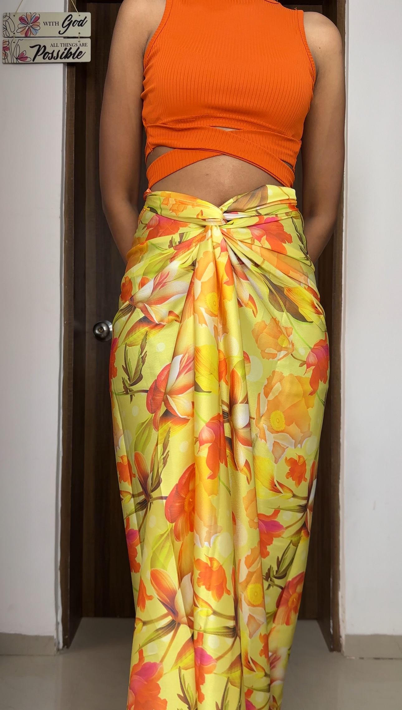 Orange Floral Satin Multiway Skirt