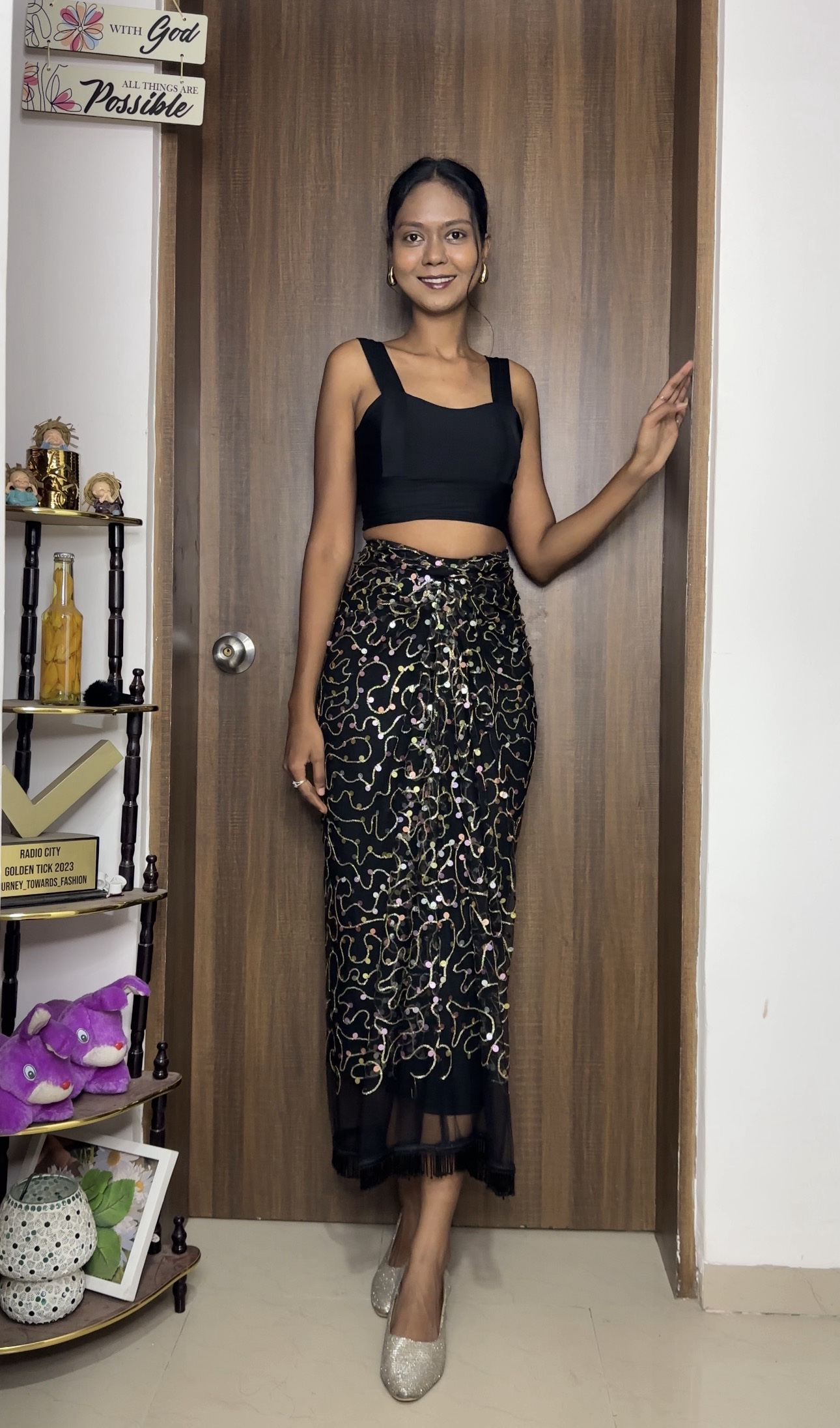 Black Mesh Embroidered Tassel Multiway Skirt