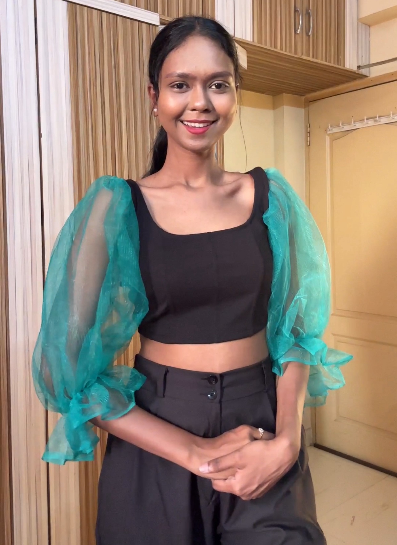 Teal Detachable Net Puff Sleeves