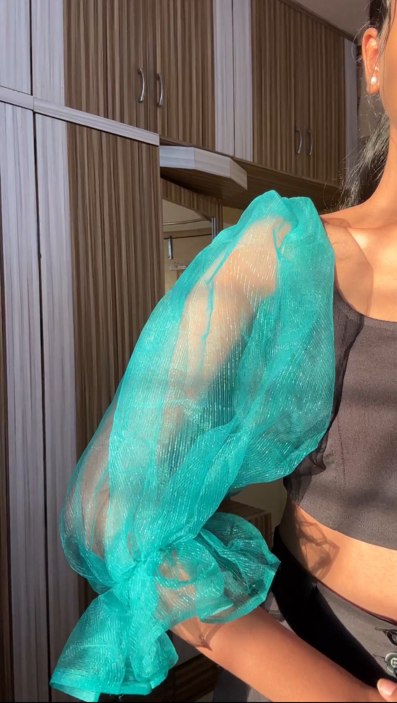 Teal Detachable Net Puff Sleeves