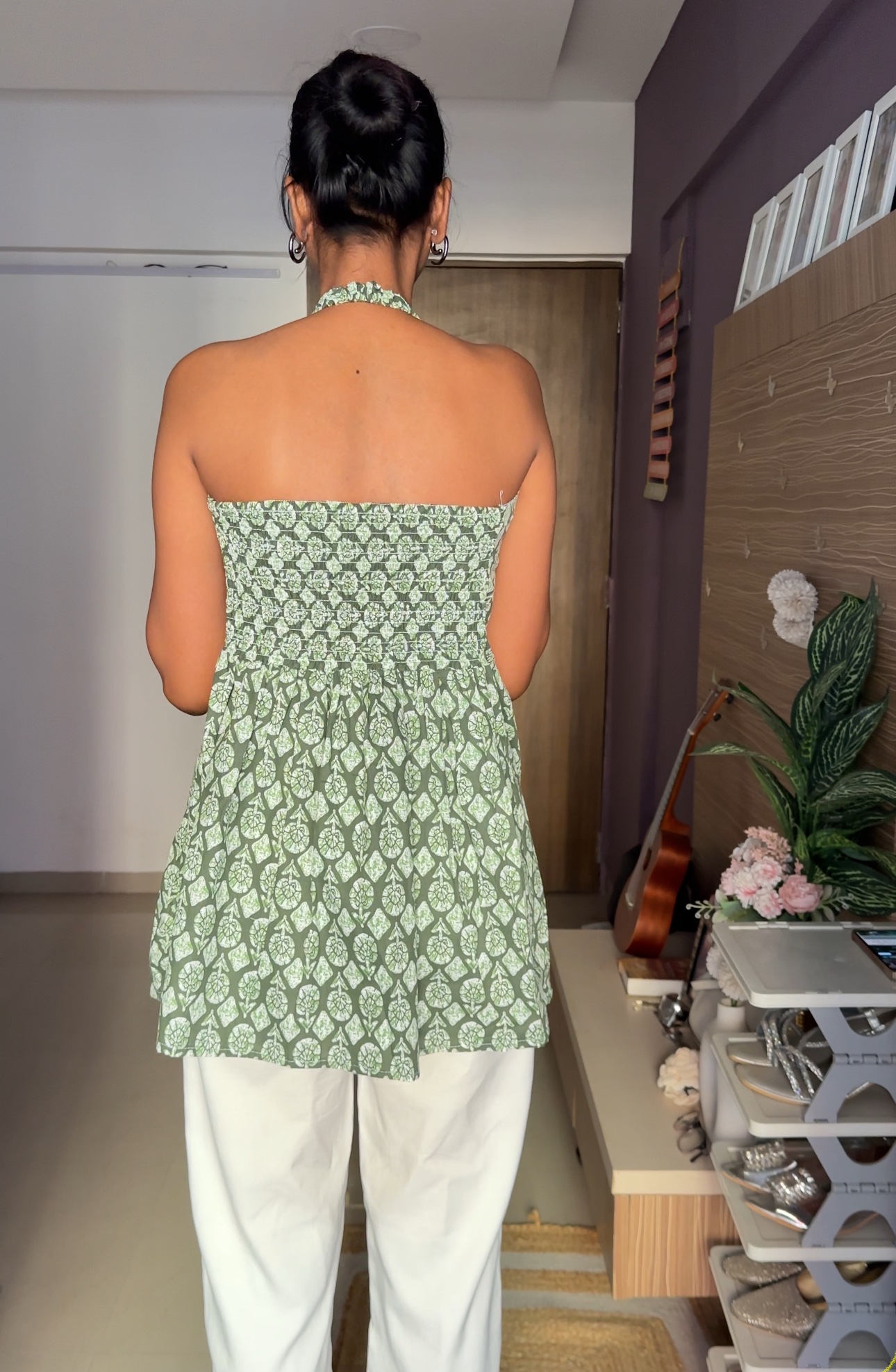 Green Halter Neck Cotton Kurti