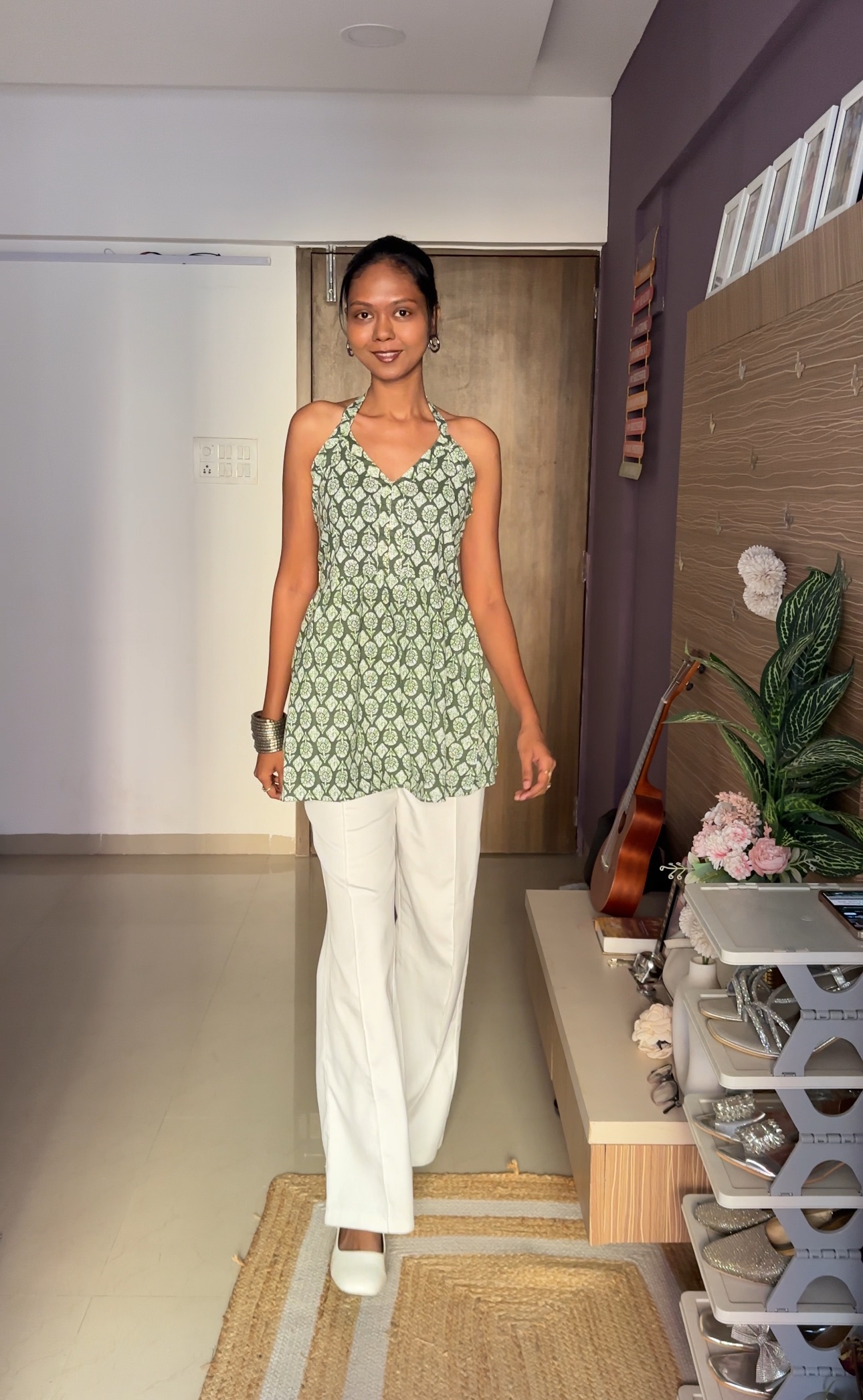 Green Halter Neck Cotton Kurti