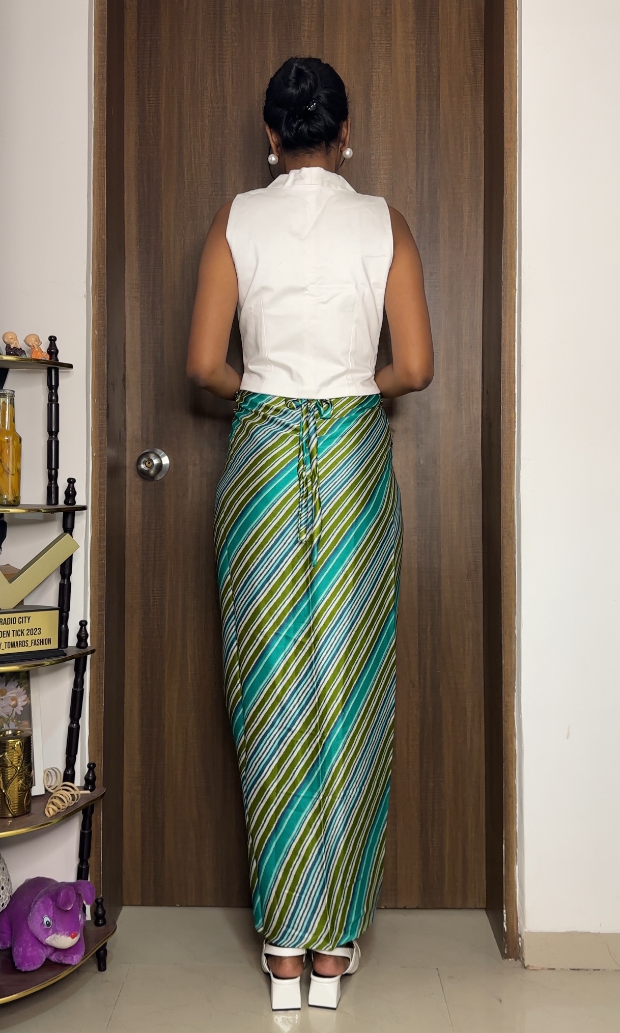 Green Strips print satin multiway skirt