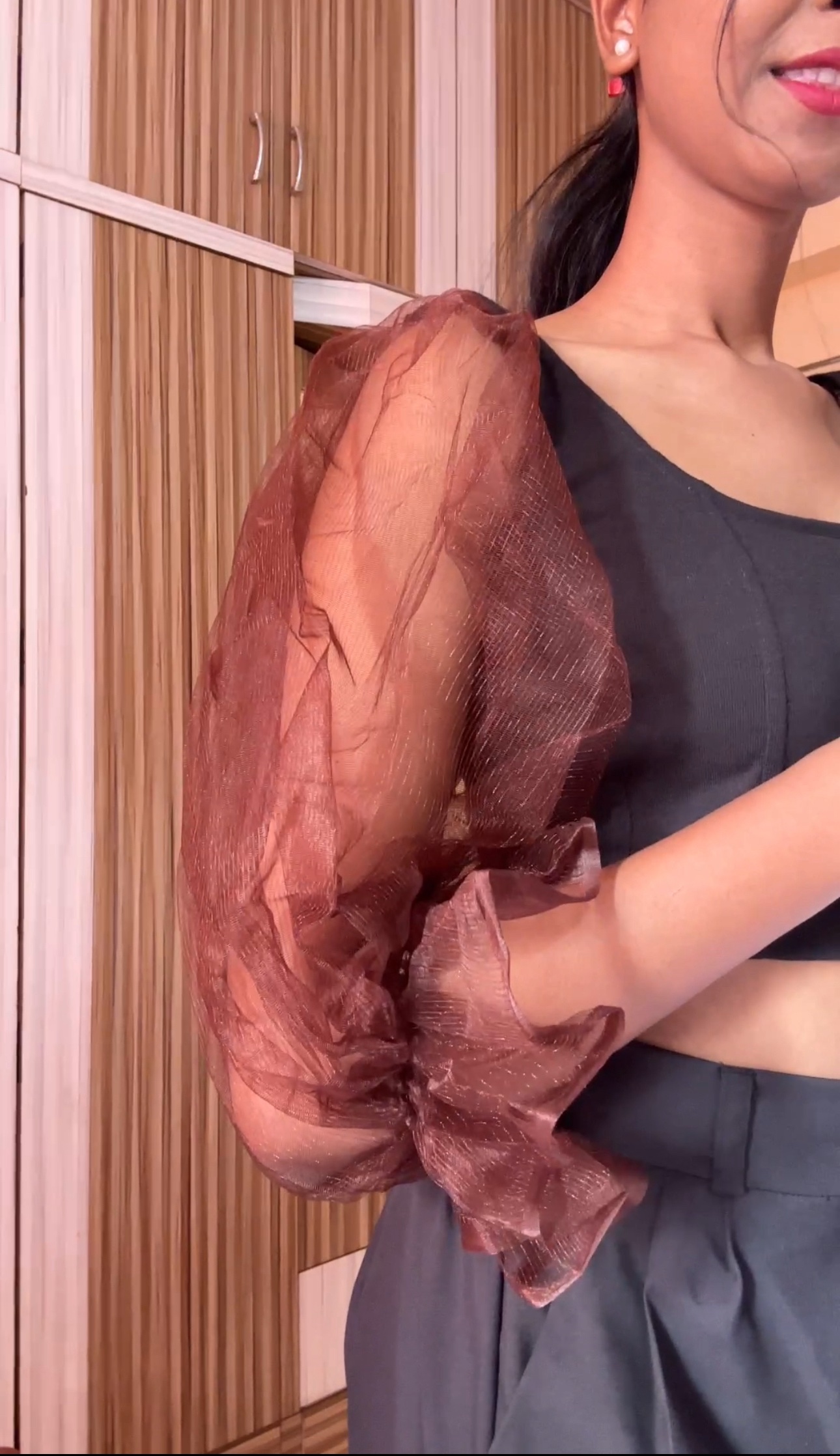 Brown Detachable Net Puff Sleeves