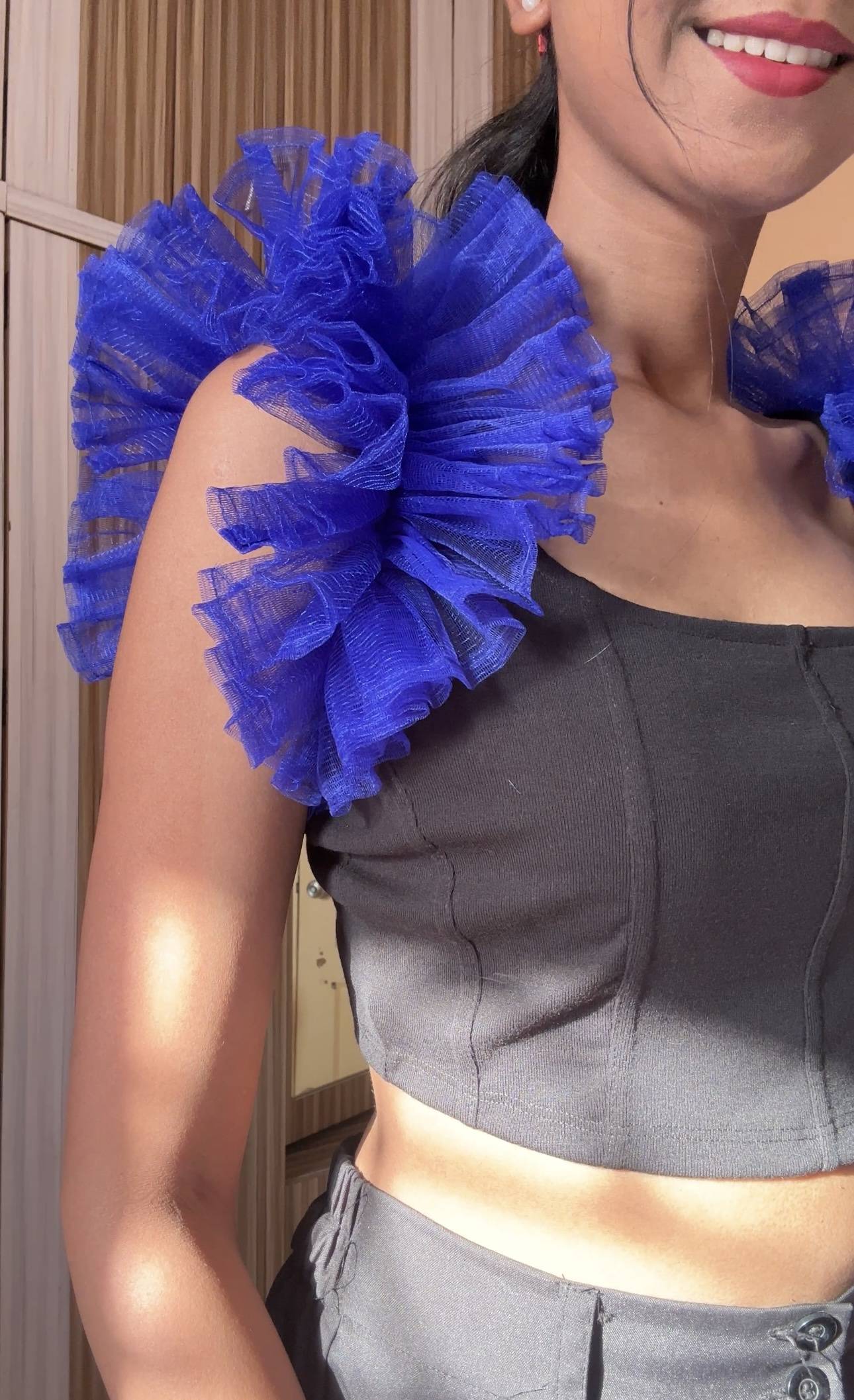Dark Blue Net Ruffle Sleeves