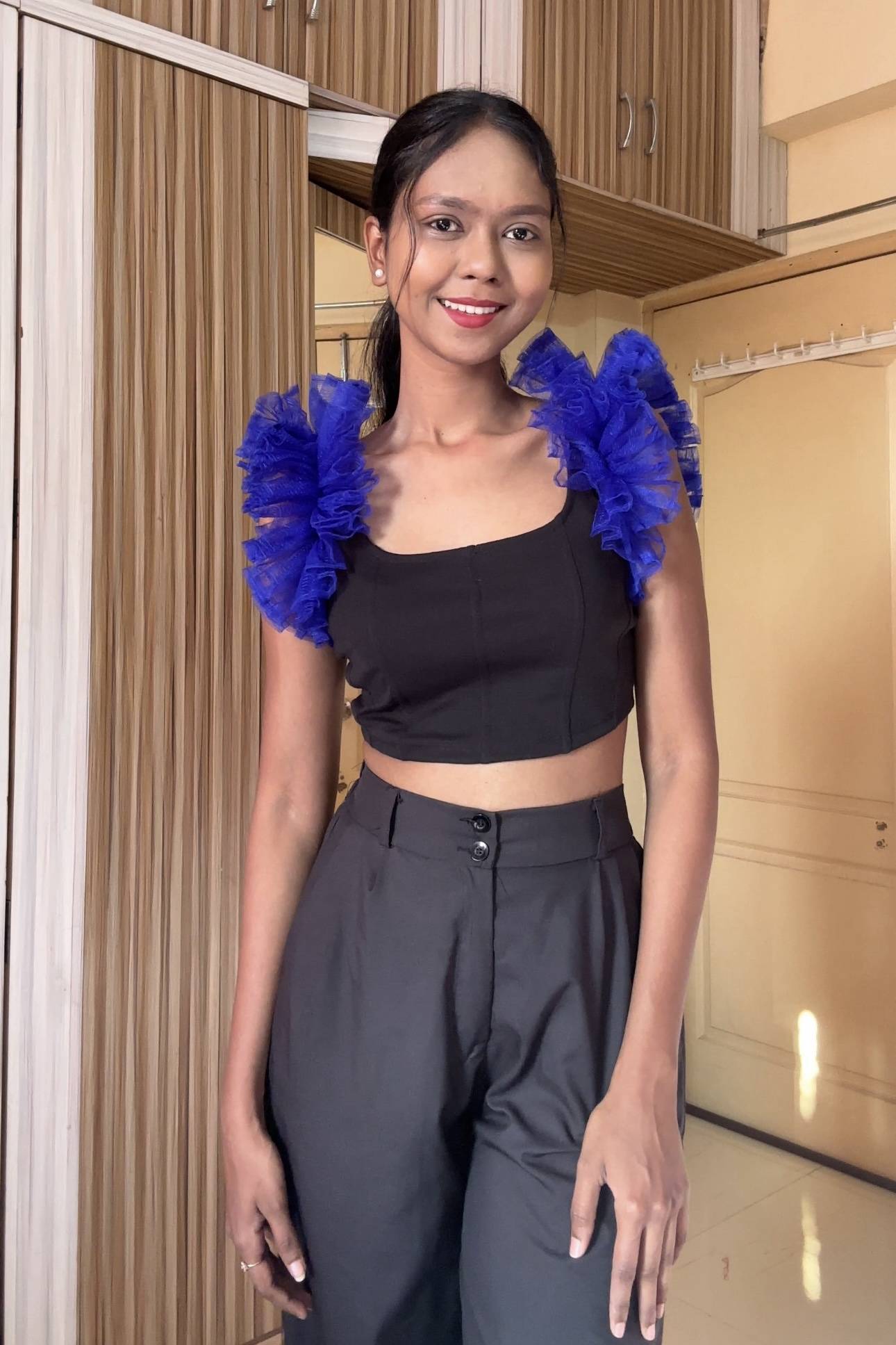Dark Blue Net Ruffle Sleeves