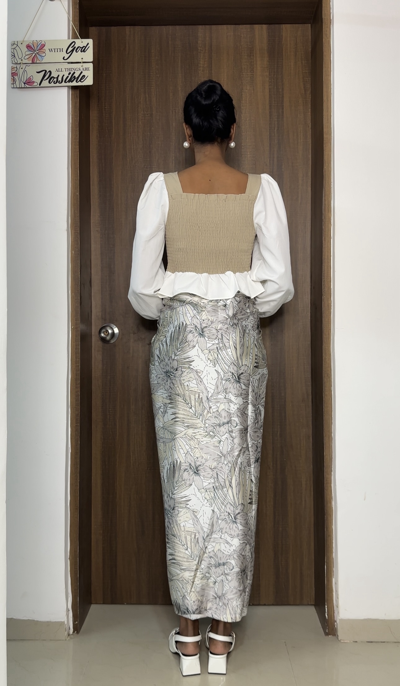 Grey Floral Print satin multiway skirt