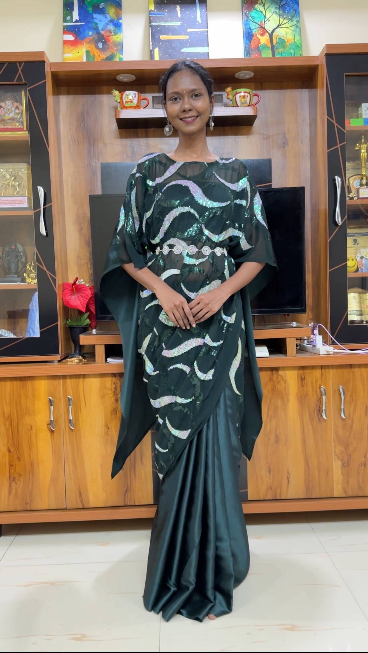 Green Kaftan Saree