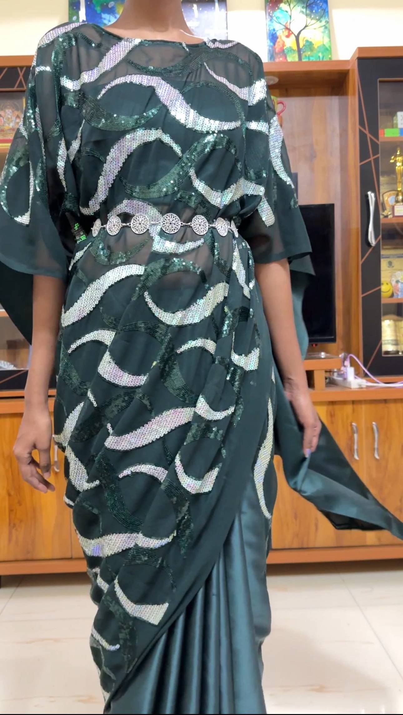 Green Kaftan Saree