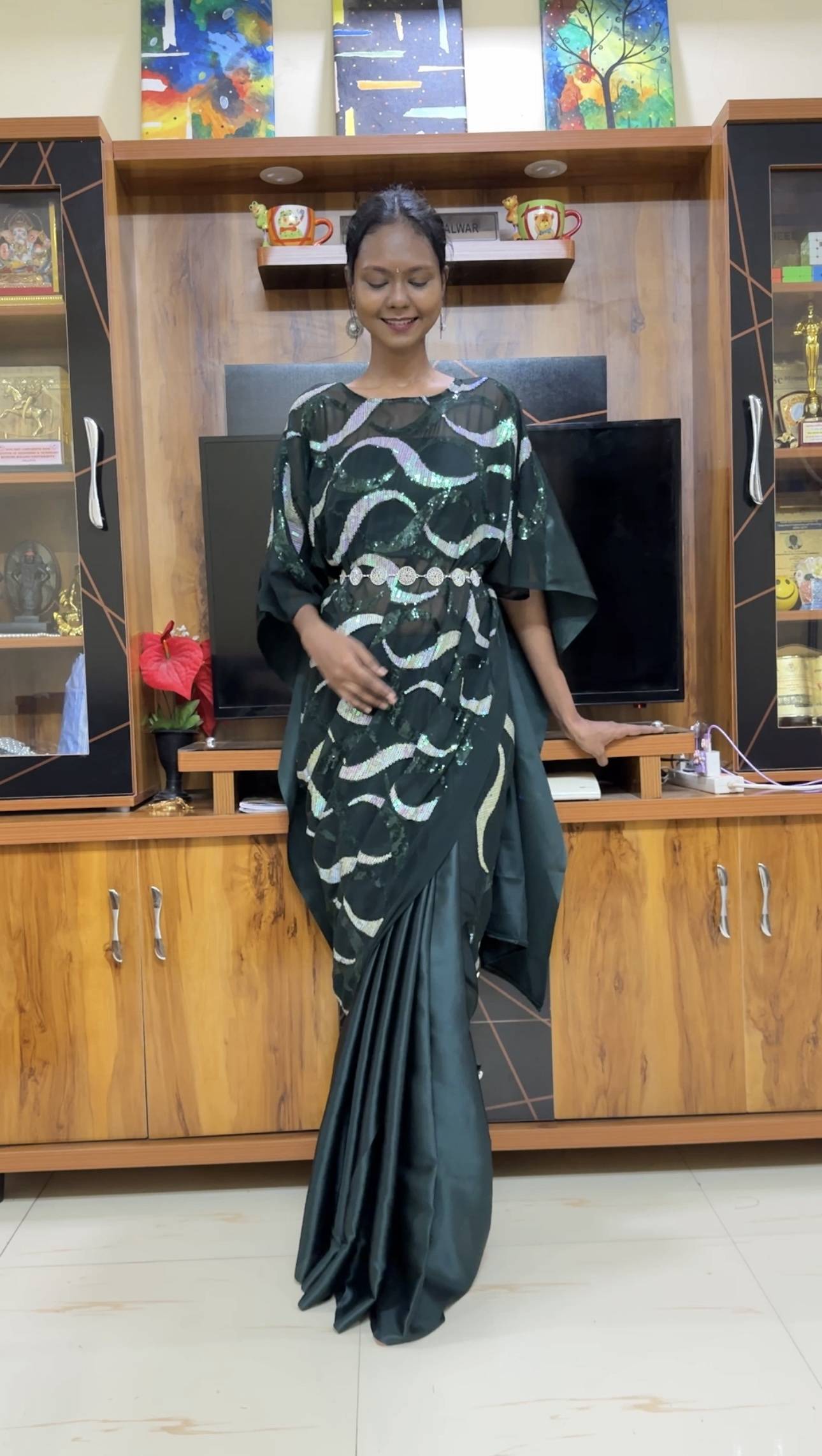 Green Kaftan Saree
