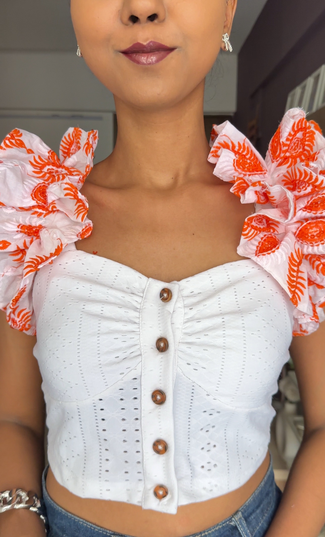 White Cut Work Ruffle Sleeves