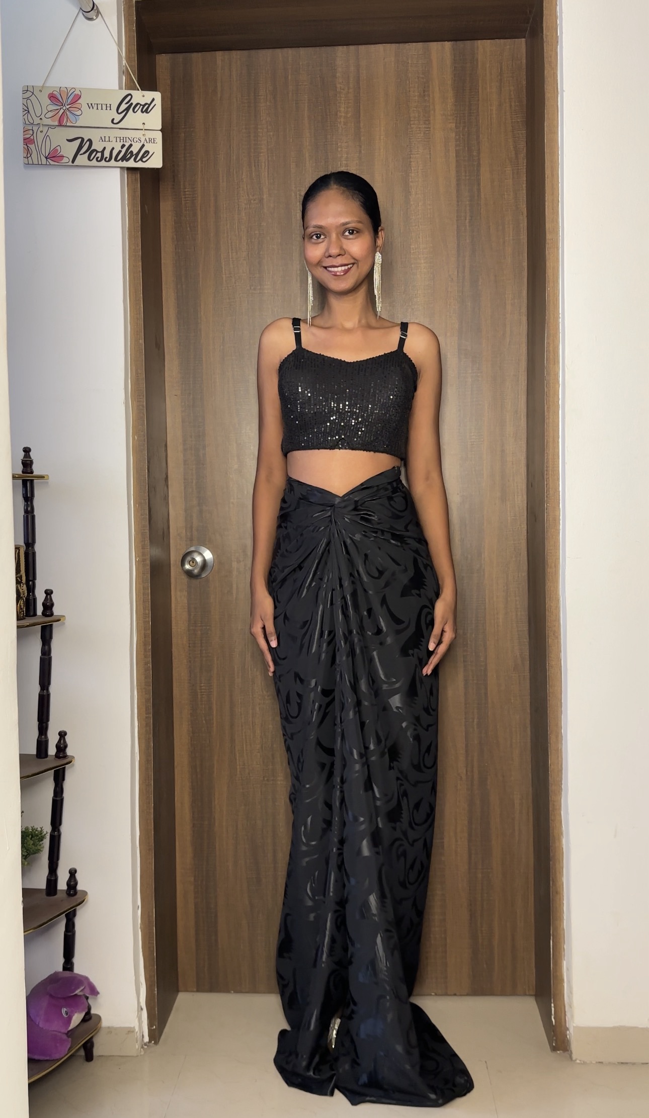 Black Design Satin Multiway Long Skirt