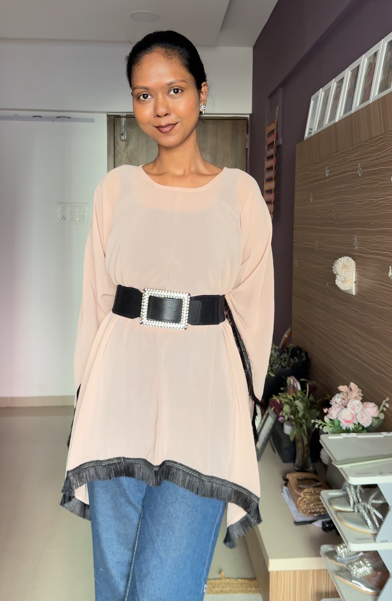 Cream Georgette Cape With Tassels