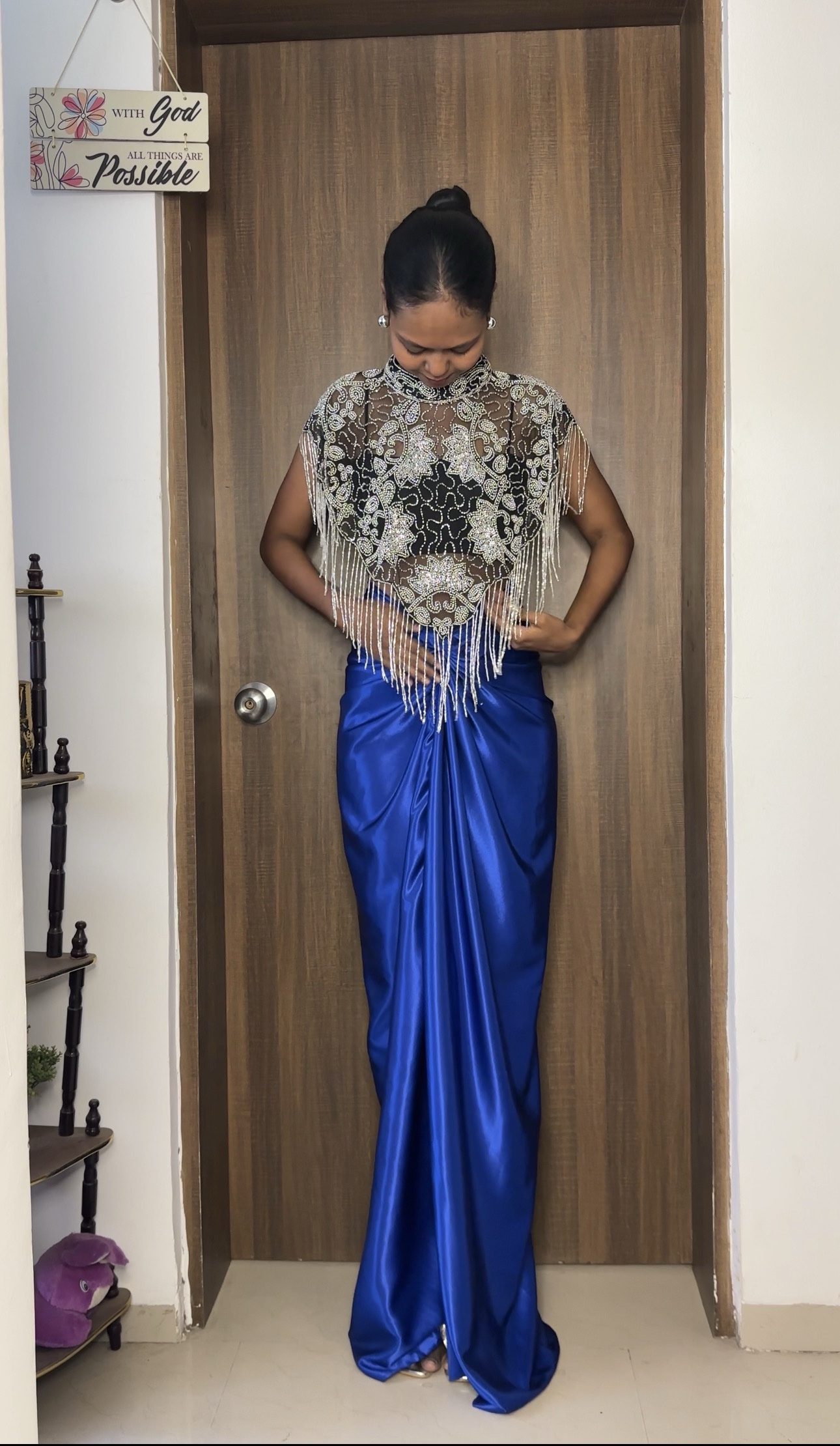 Cobalt Blue Satin Multiway Long Skirt