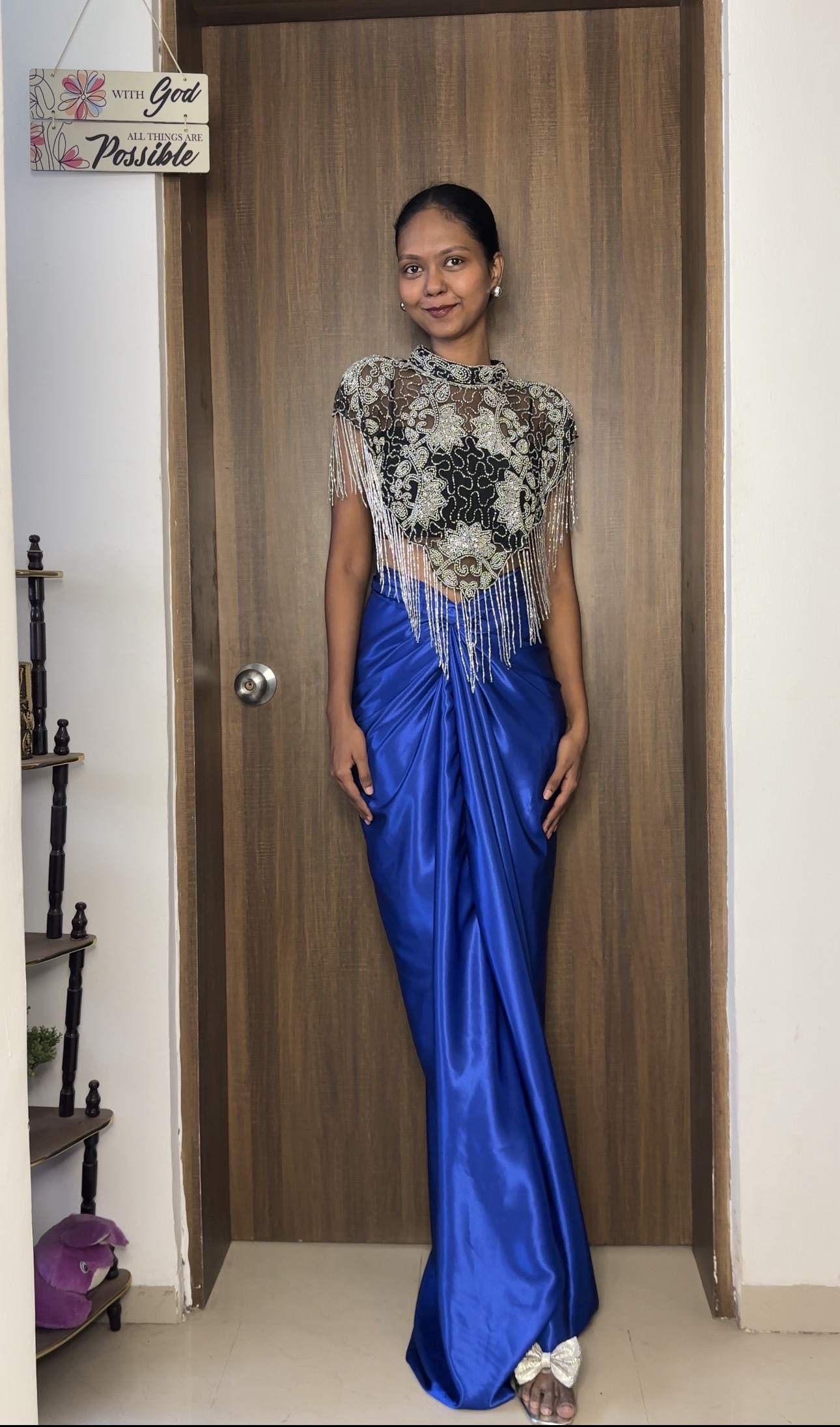 Cobalt Blue Satin Multiway Long Skirt