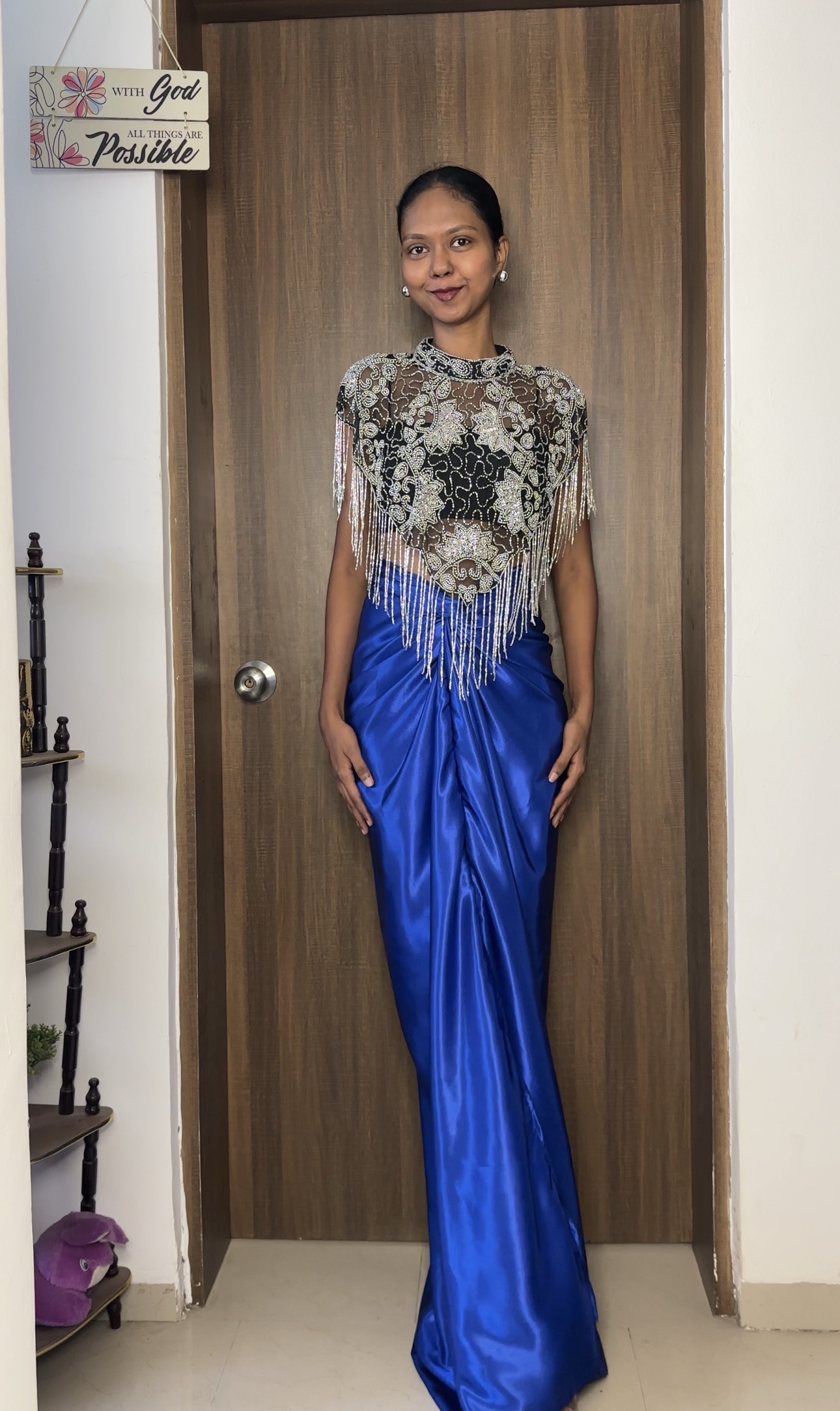 Cobalt Blue Satin Multiway Long Skirt