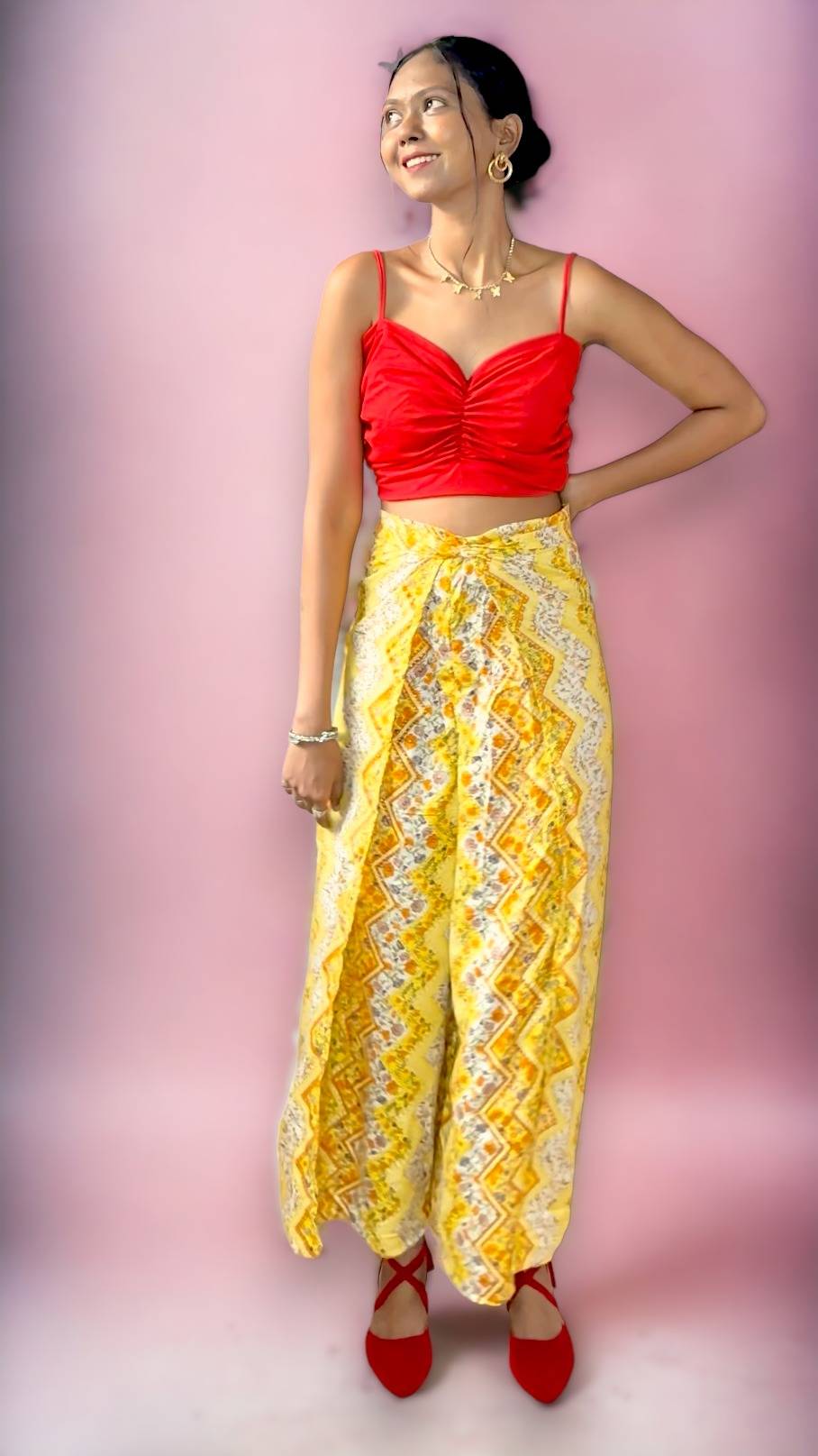 Yellow Design Wrap Pants
