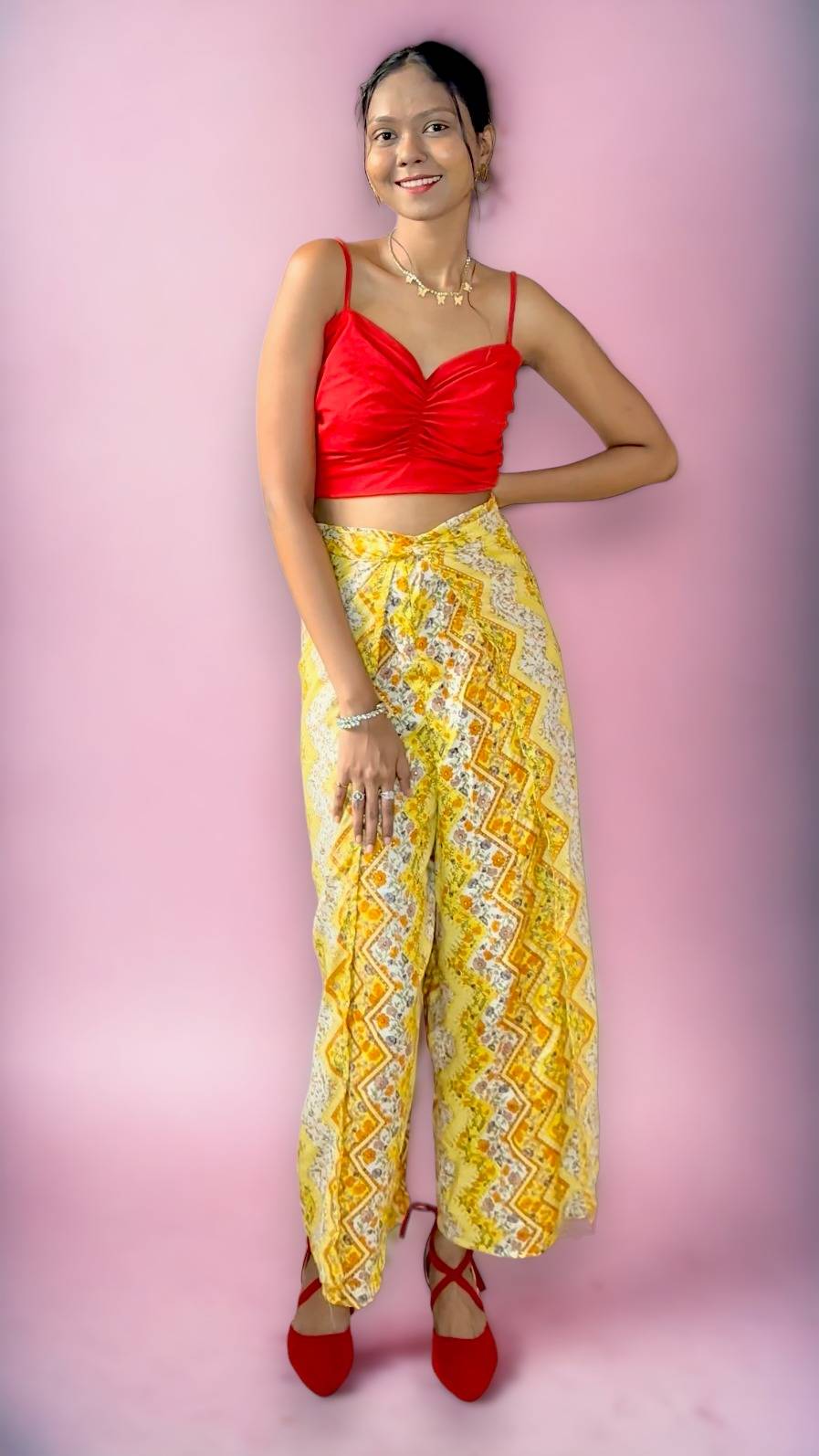 Yellow Design Wrap Pants