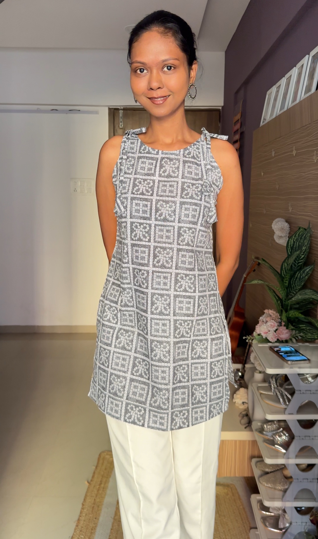 Grey Tie-Up Short Kurti