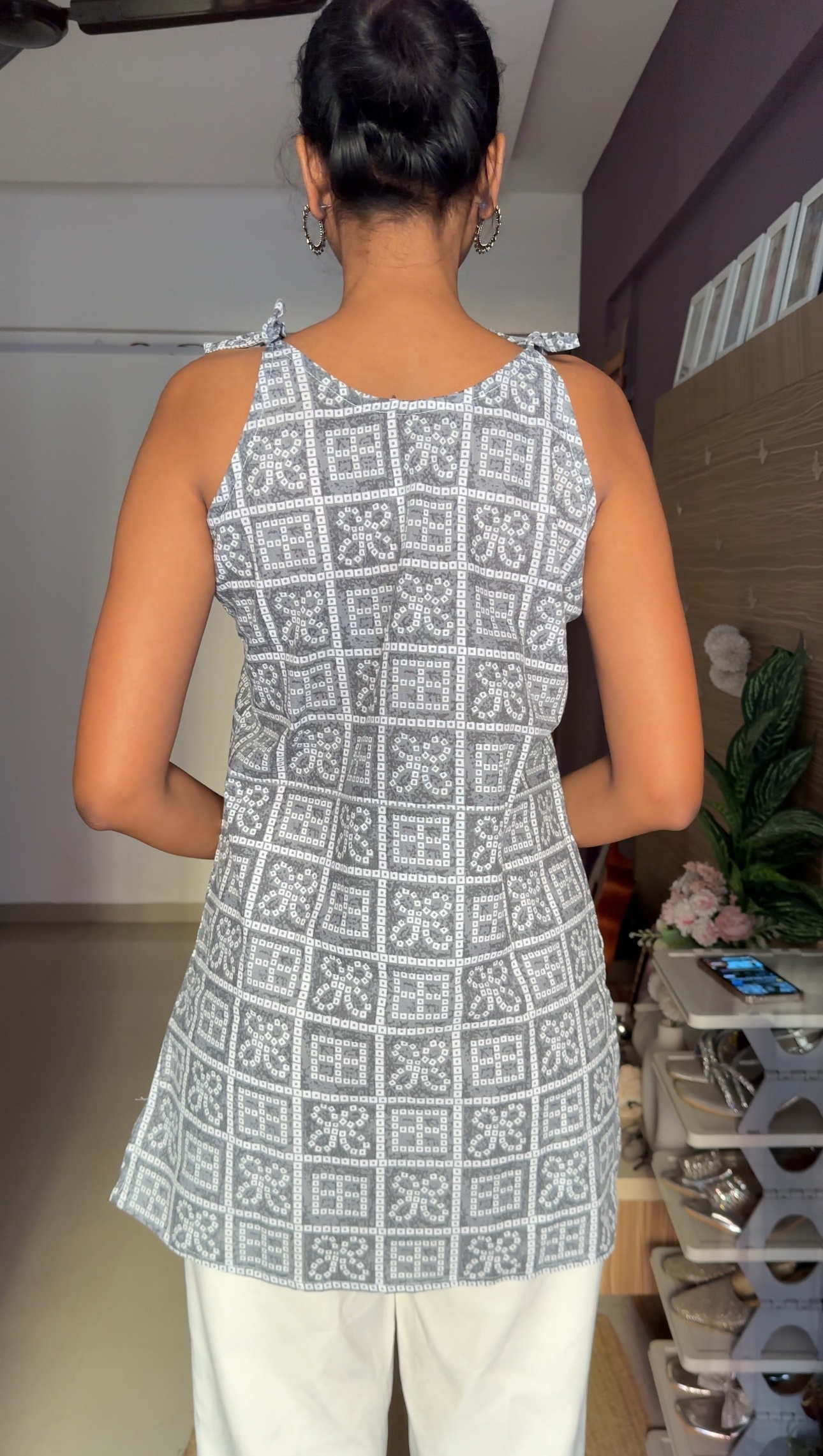 Grey Tie-Up Short Kurti