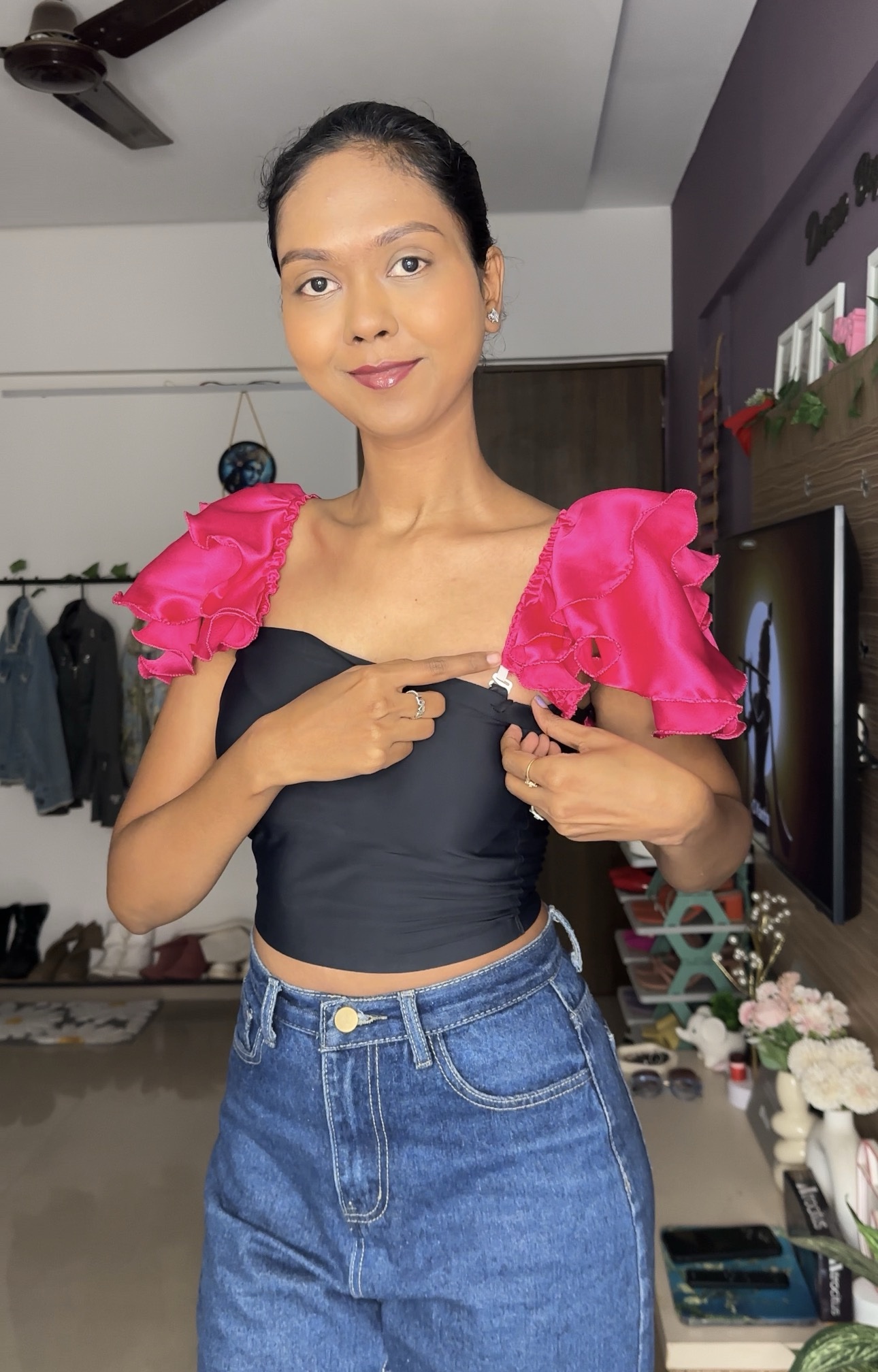 Pink Satin Flute Detachable Bra Straps Sleeves
