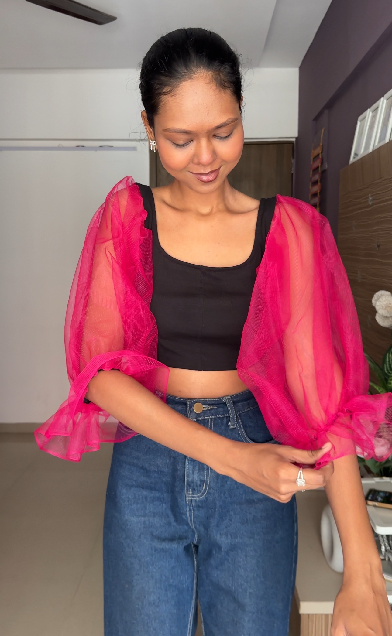 Rani Pink Net Puff Sleeves