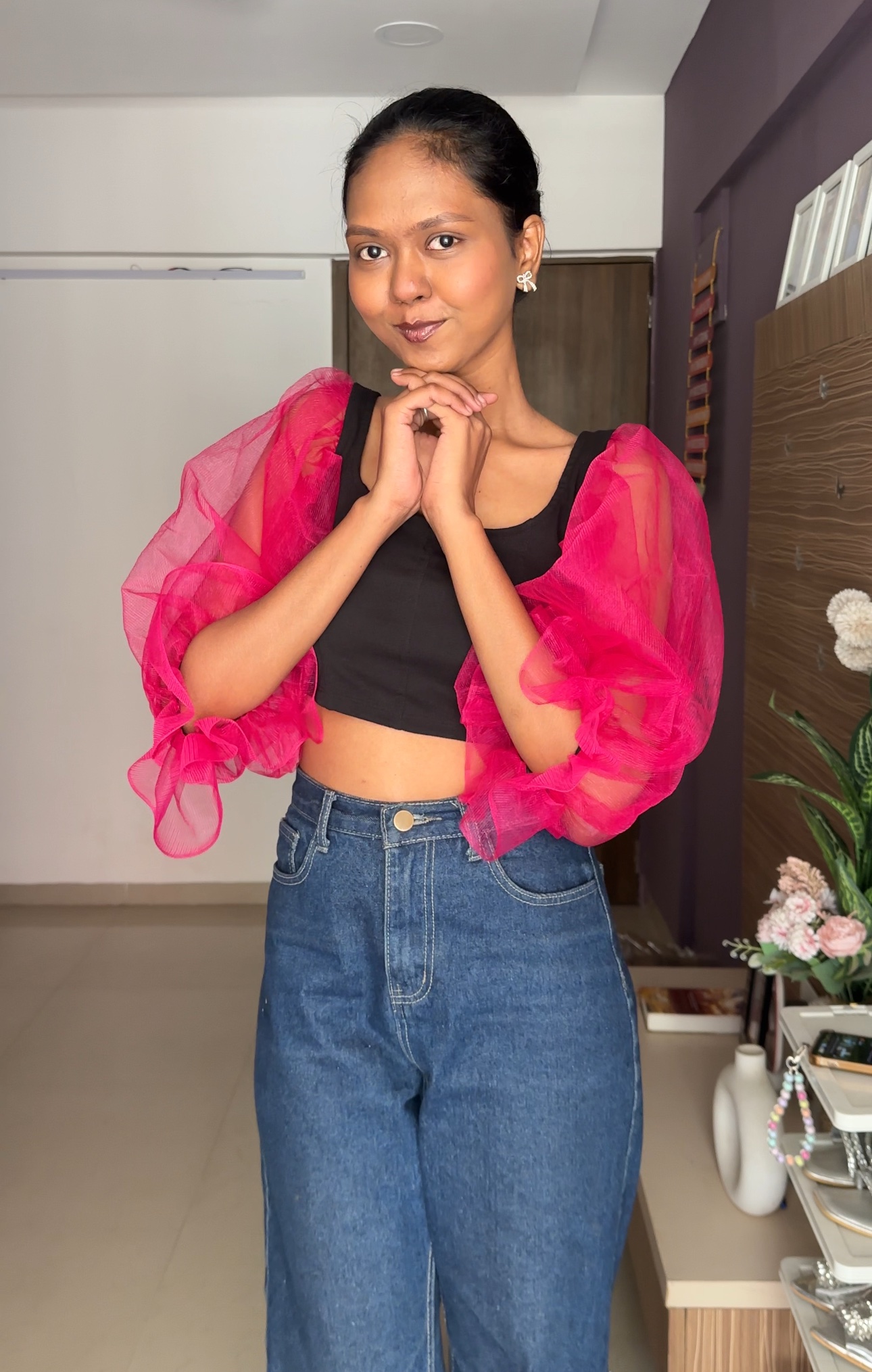 Rani Pink Net Puff Sleeves
