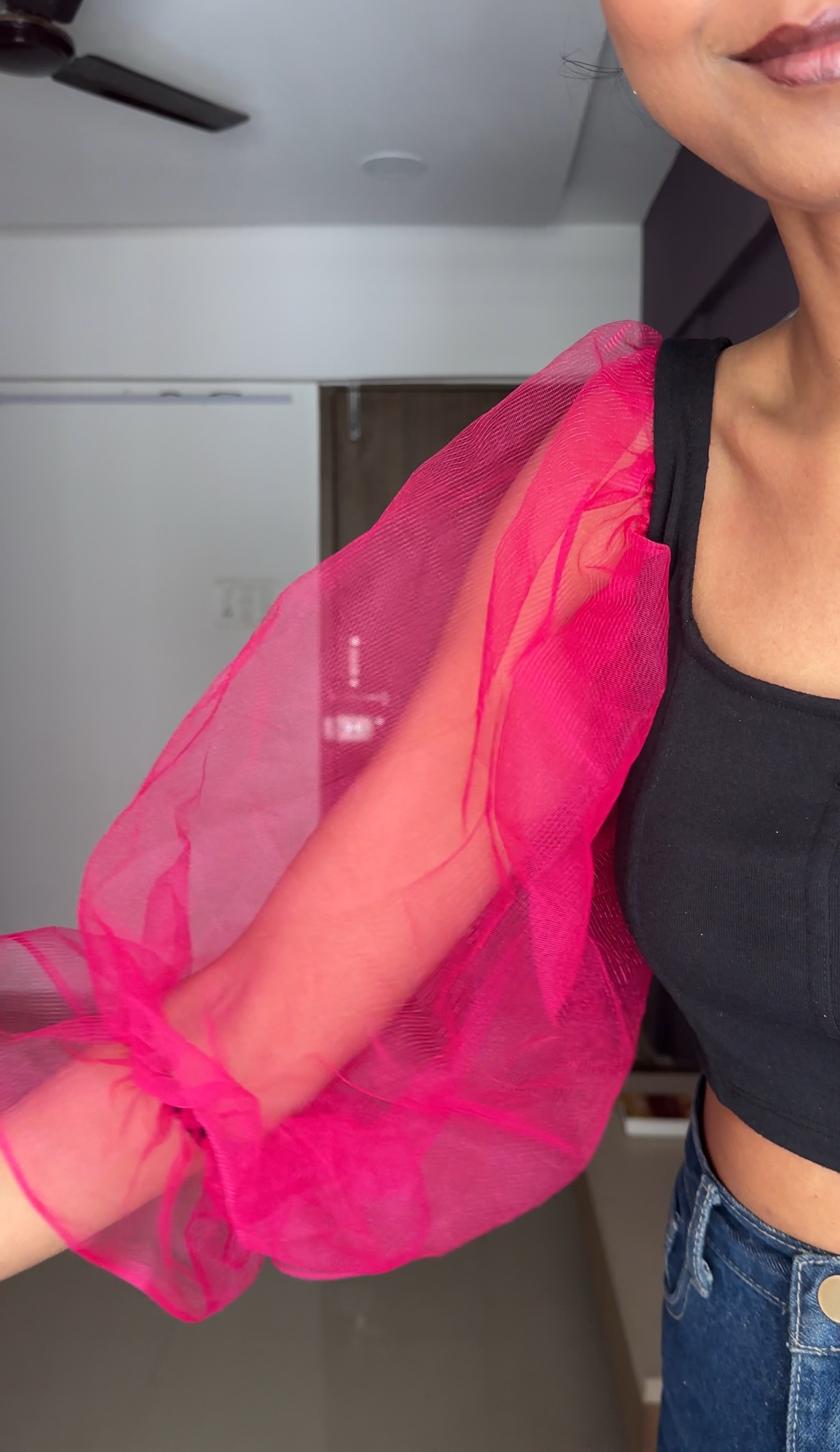 Rani Pink Net Puff Sleeves