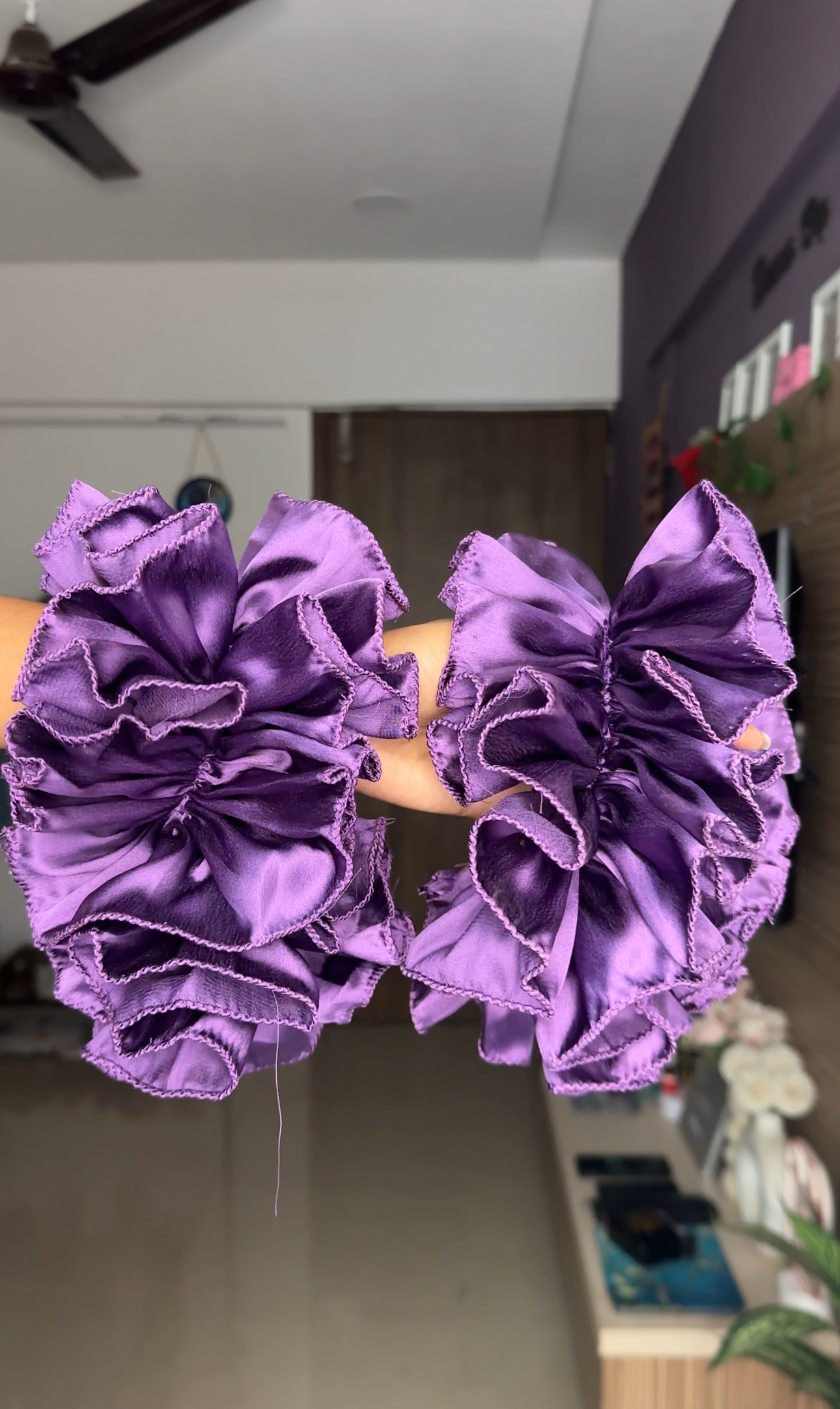 Purple Satin Ruffle Sleeves
