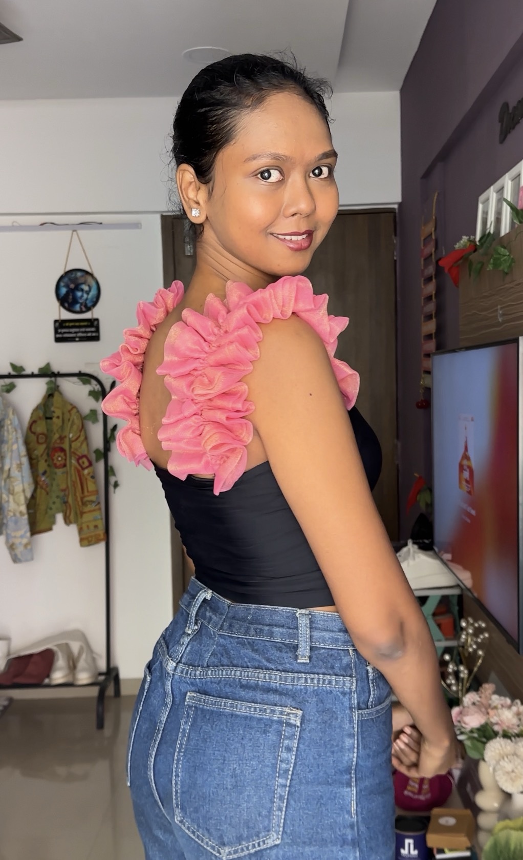 Pink Glitter Ruffle Detachable Bra Straps Sleeves