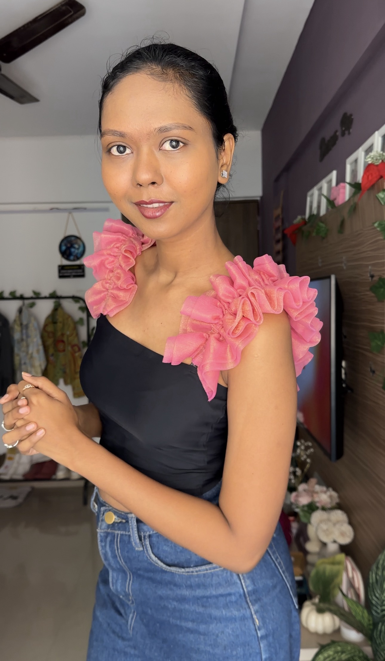 Pink Glitter Ruffle Detachable Bra Straps Sleeves