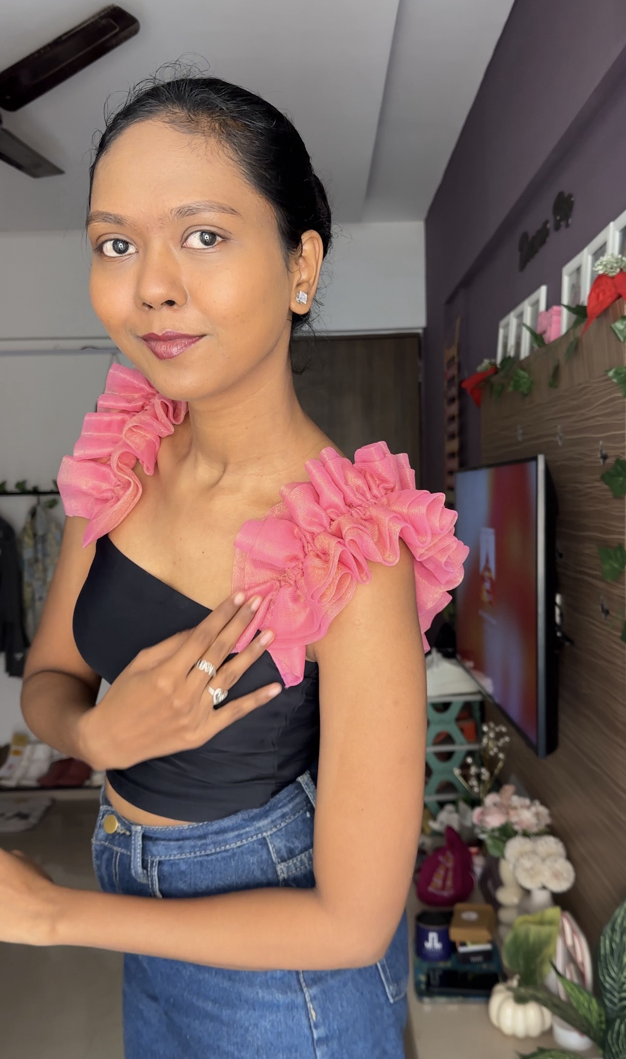 Pink Glitter Ruffle Detachable Bra Straps Sleeves