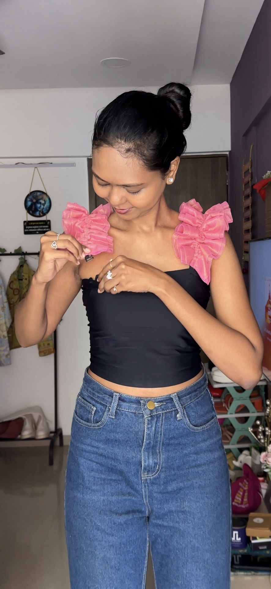 Pink Glitter Ruffle Detachable Bra Straps Sleeves