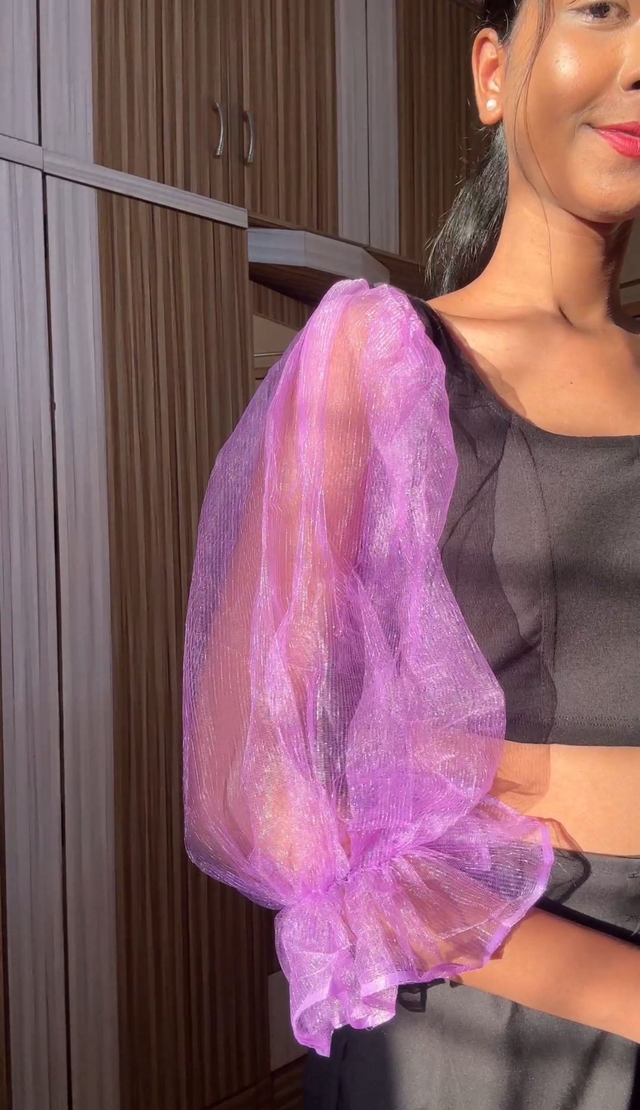 Purple Detachable Net Puff Sleeves
