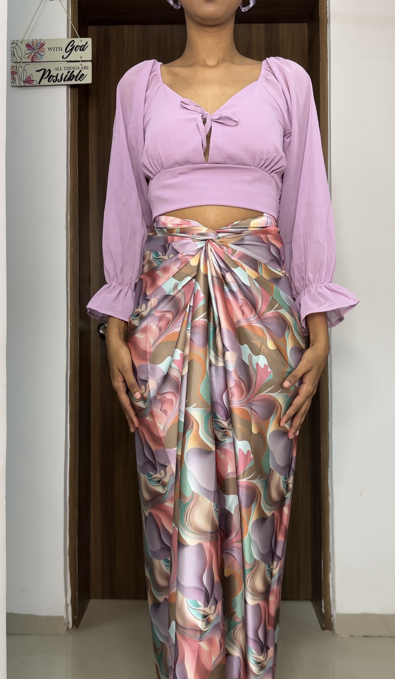 Pretty Abstract Print satin multiway skirt