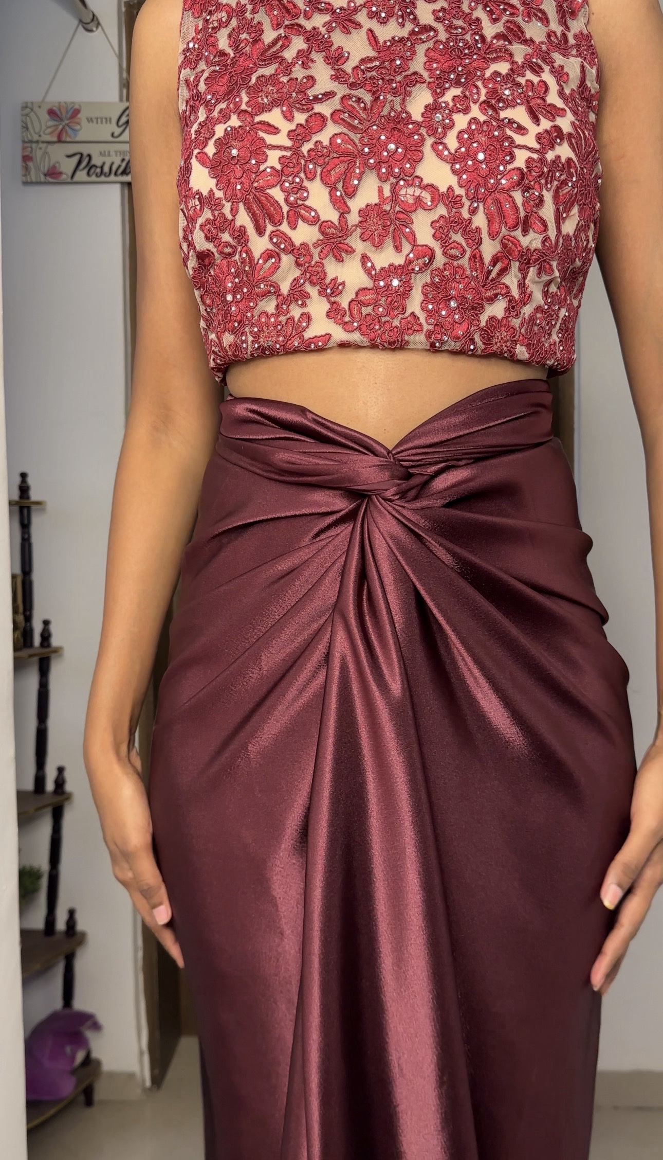 Dark Brown Long Satin Multiway Skirt
