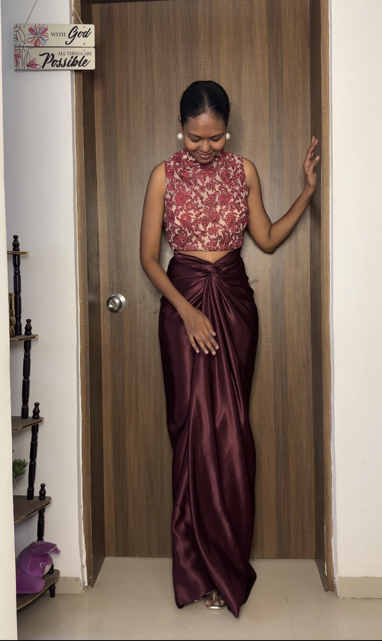Dark Brown Long Satin Multiway Skirt