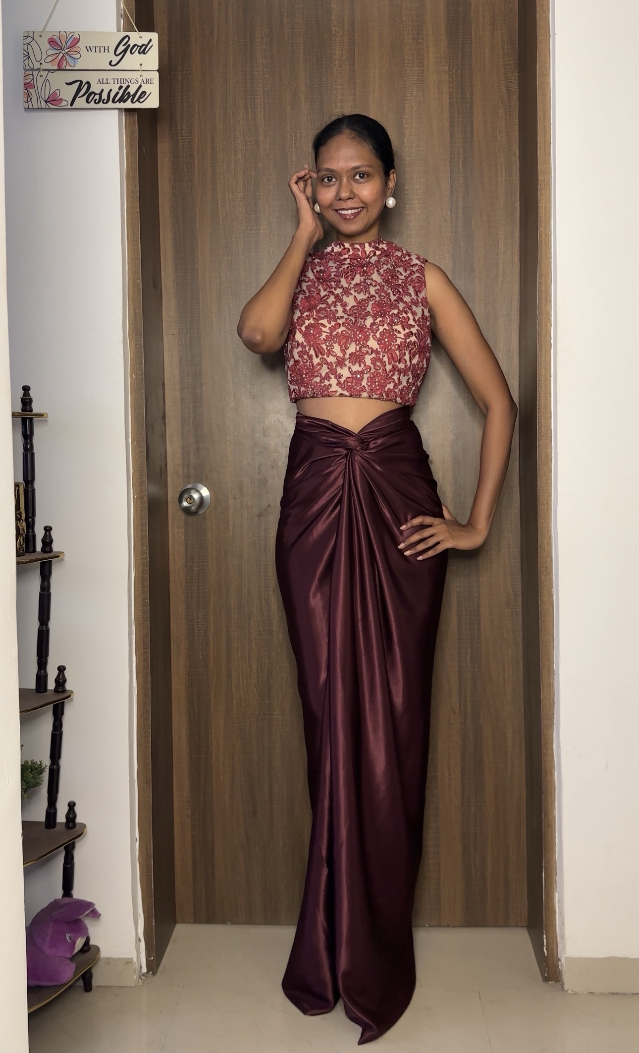 Dark Brown Long Satin Multiway Skirt