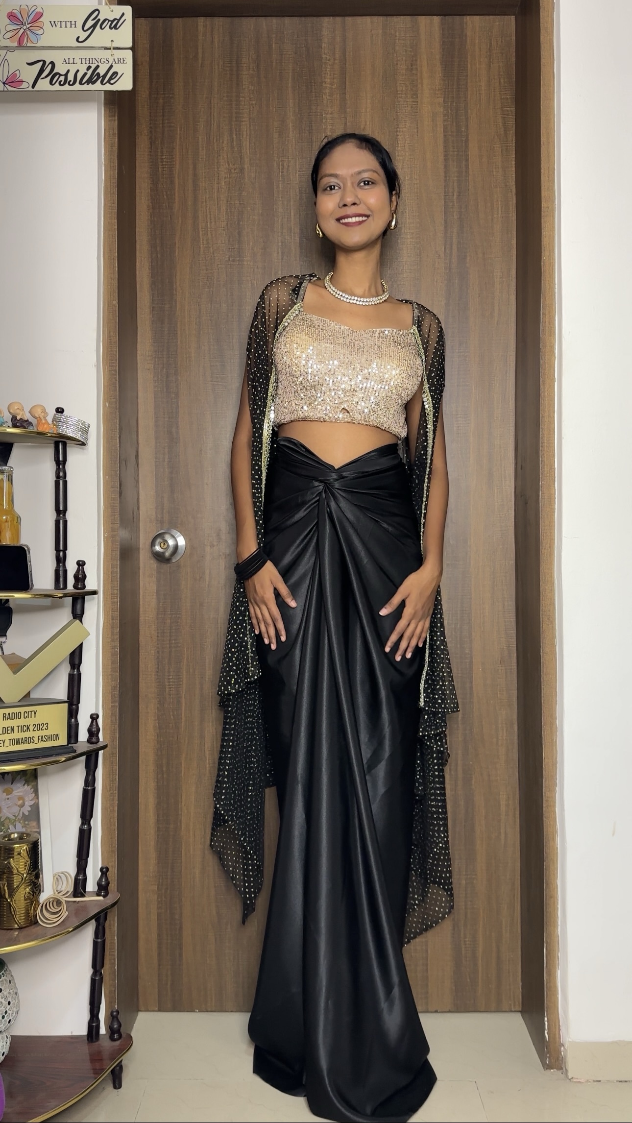 Black Satin Long Skirt